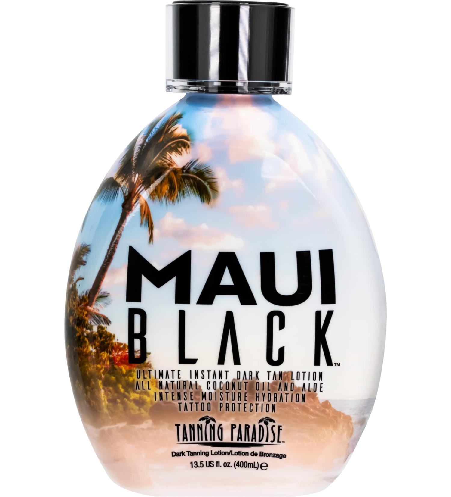 Tanning Paradise Maui Black Tanning Lotion  Instant Dark Tanning Lotion Self Tanner  Natural Self-Tanning Lotion with Coconut Oil and Aloe  Hydration Boost and Tattoo Protection 13.5oz