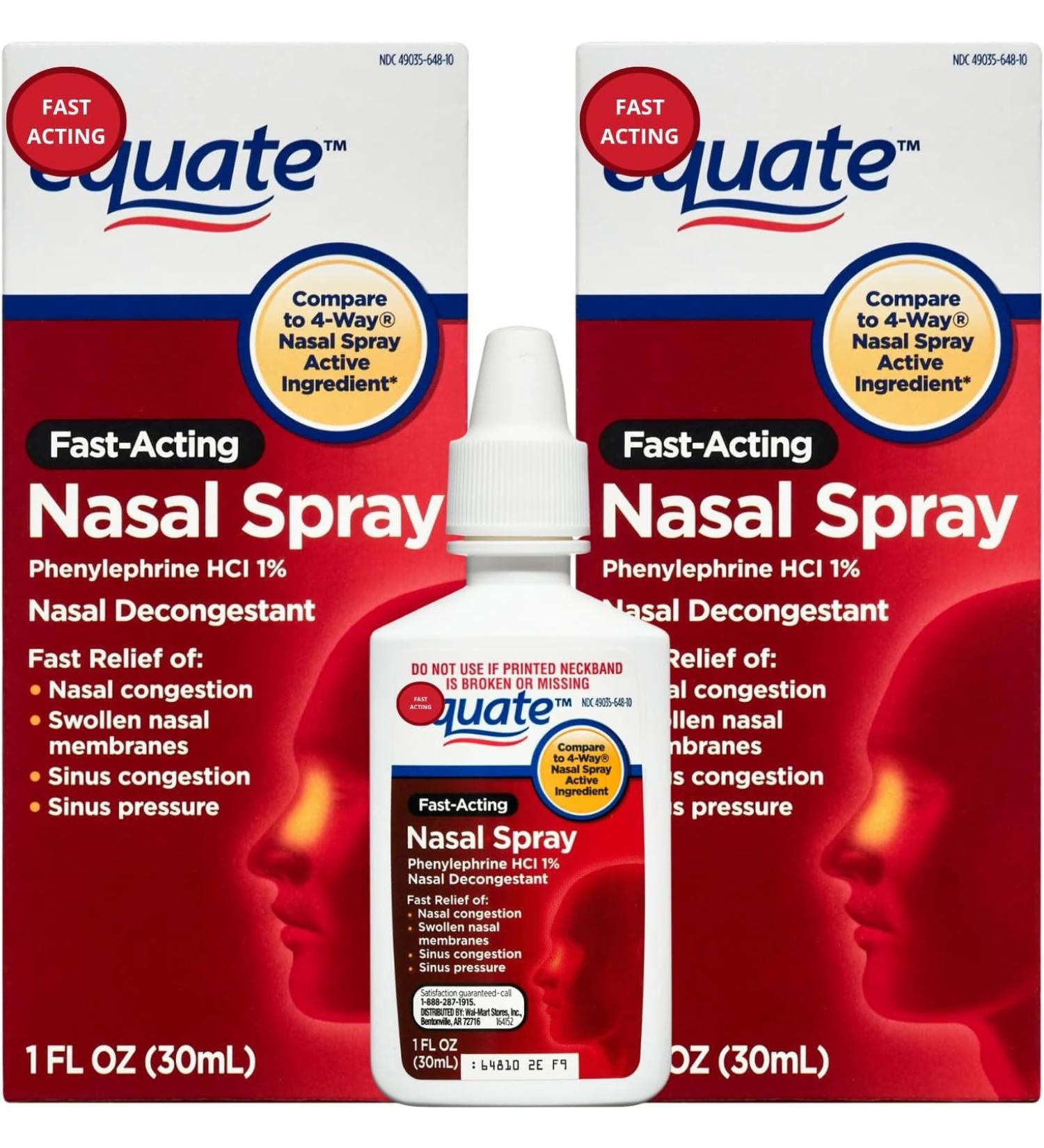 Nasal Four Nasal Spray Quick-Acting Equat'e Nasal Decongestant 1 Fluid Ounce. (Pack of 2) + vsl Sticker - Buy Online on GoSupps.com