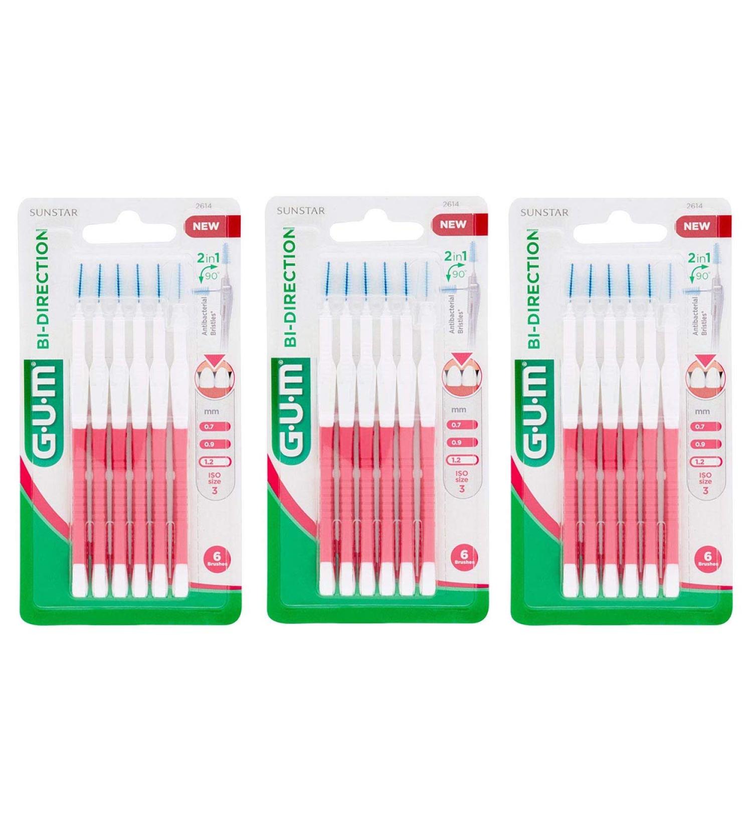 GUM Bi-Direction Interdental Brushes 6 pieces pack 1.2 mm pink (fir) 3-pack (3x 6 pieces)