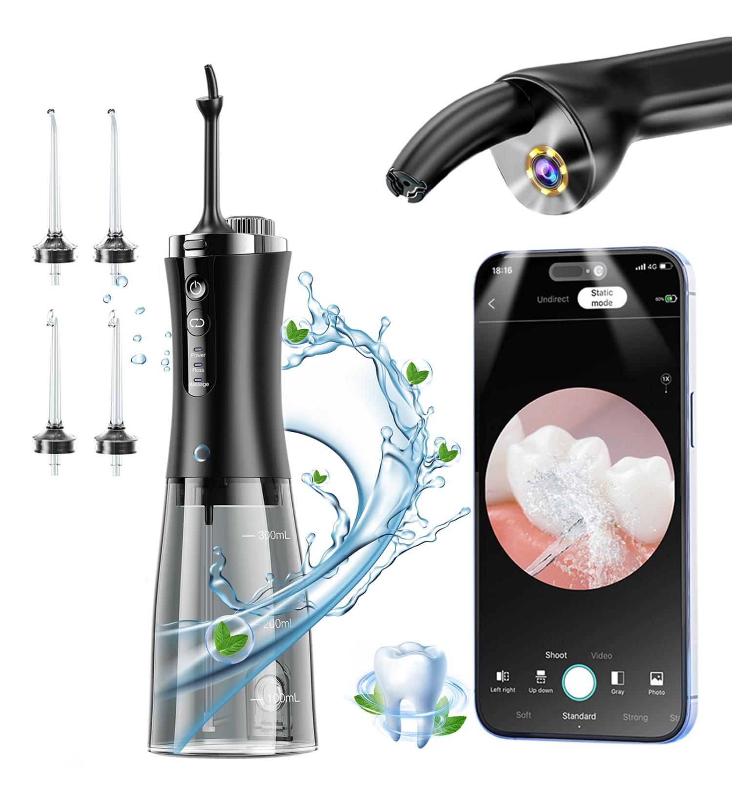 Oral Irrigator Visual Water Flosser C2 with 10MP Camera - 2 Modes 12 Gears IPX7 Waterproof Portable 350ML Water Tank for Effective Teeth Cleaning - Buy Online on GoSupps.com