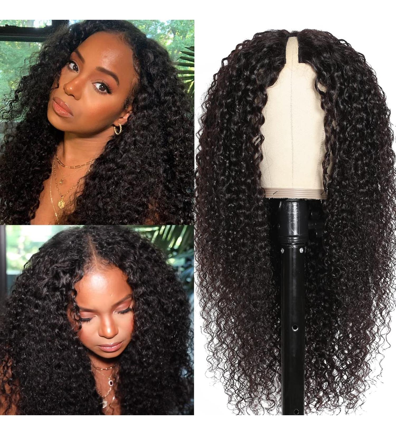 UNICE V Part Curly Human Hair Wig - 180% Density, 18 inch, Natural Black - Beginner Friendly, No Lace, No Glue - Clips for Easy Application - Buy Online on GoSupps.com