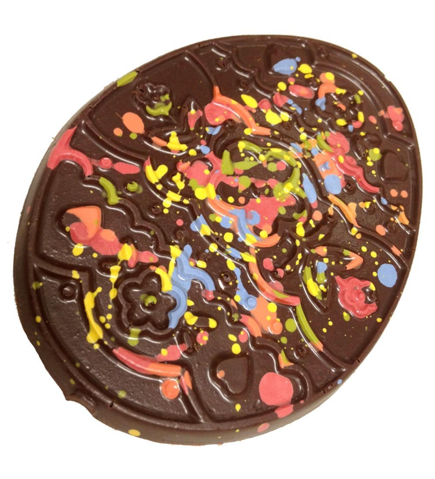 Hand-Painted Solid Flat Easter Egg Made with Premium Swiss 58% Dark Chocolate