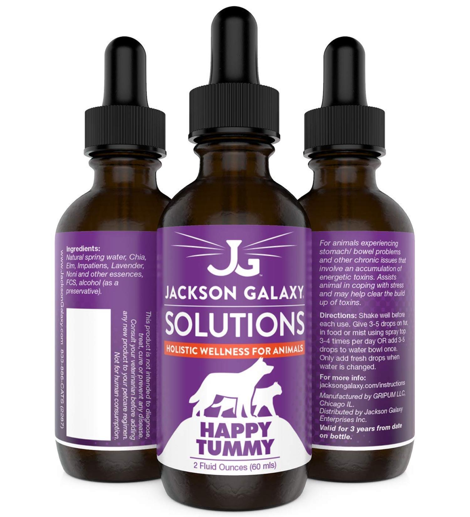 Jackson Galaxy Happy Tummy Pet Solution - Stress Relief & Toxin Cleanse - Aid for Stomach Issues - All-Natural & Reiki Infused (2 oz.) - Buy Online on GoSupps.com