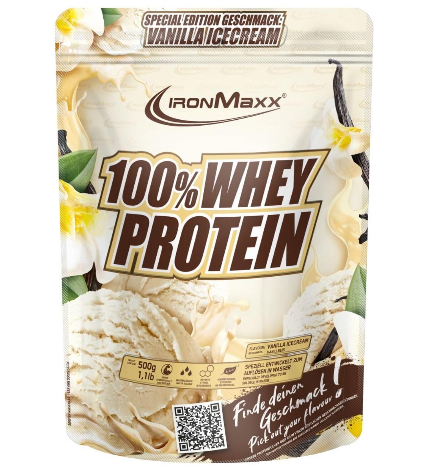 Ironmaxx 100% whey protein powder - Vanilla Ice Cream 500g bag |Suck -reduced water -soluble protein powder from whey protein |many different flavors
