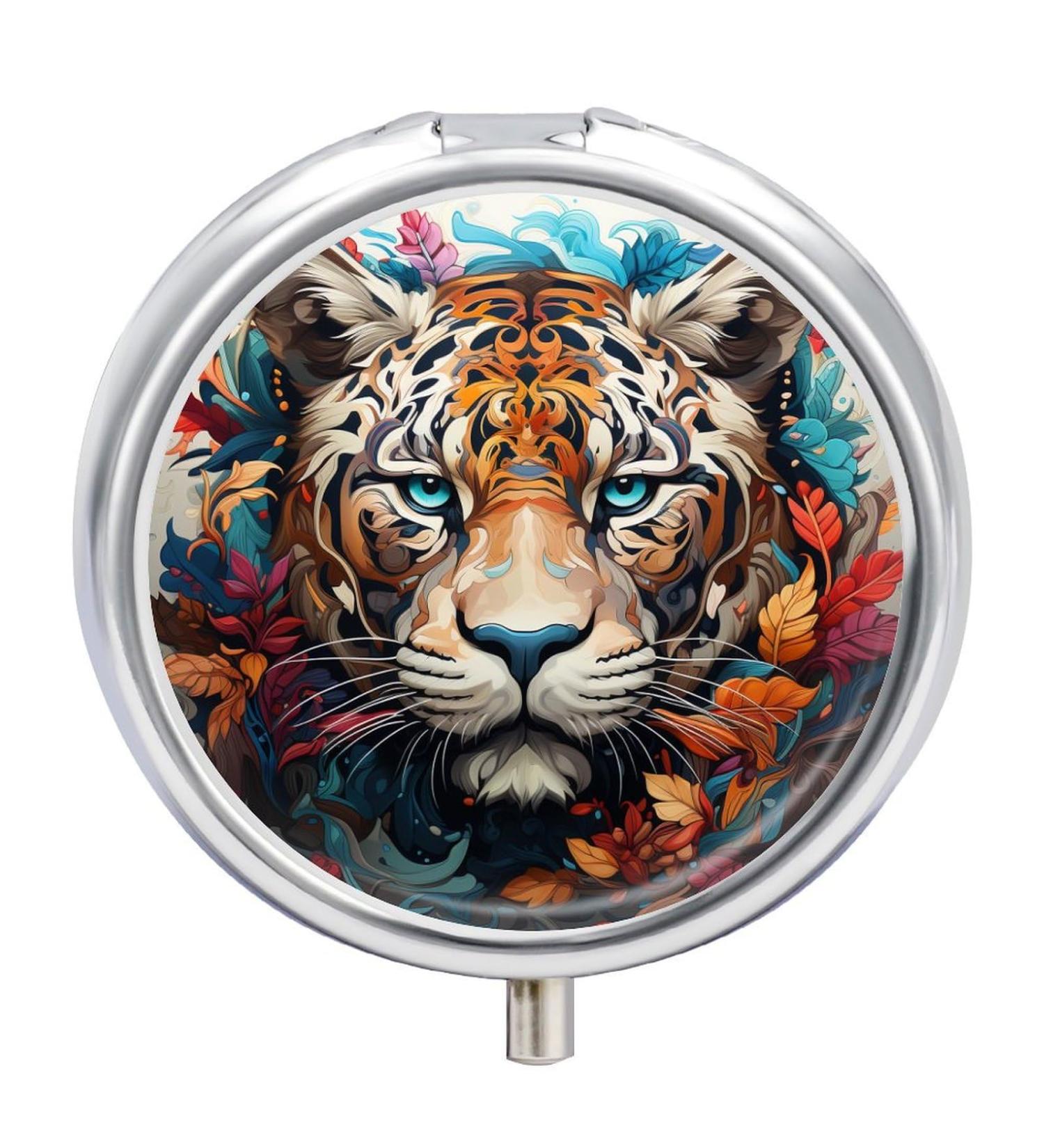 Small Travel Pill Case Round Metal Pill Box for Pocket Purse 3 Compartment Portable Pill Holder Mini Pill Organizer for Travel or Daily - Leopard - Buy Online on GoSupps.com