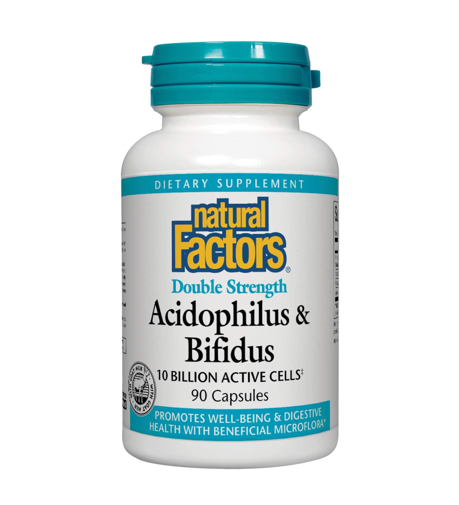 Natural Factors Double Strength Acidophilus & Bifidus - 10 Billion Active Cells, 90 Capsules - Buy Online on GoSupps.com
