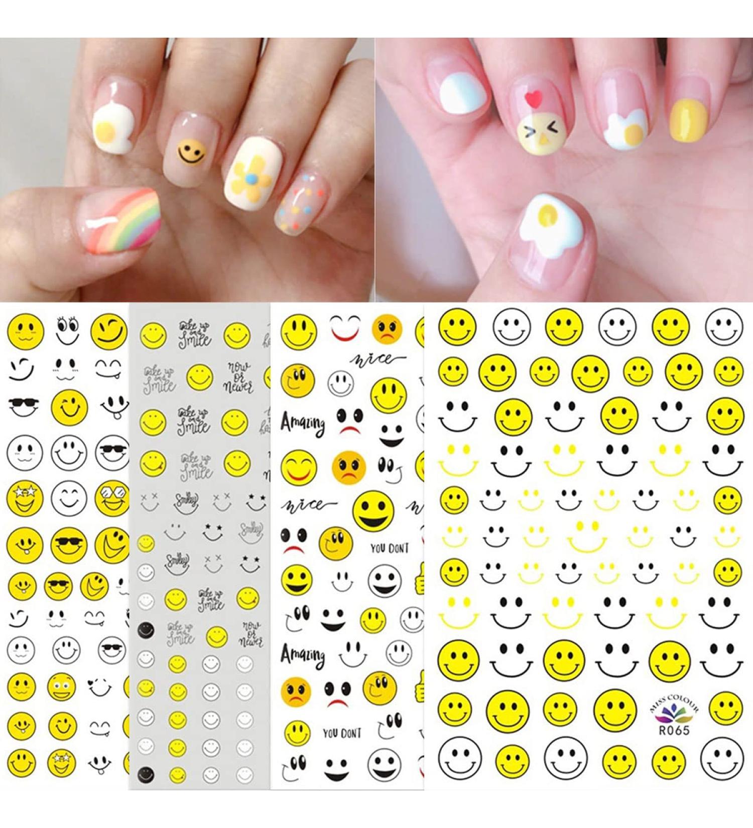 6 Sheets Yellow Smile Face Nail Art Stickers - Self Adhesive Manicure Decoration for Kids - Cute & Happy Design - Buy Online on GoSupps.com