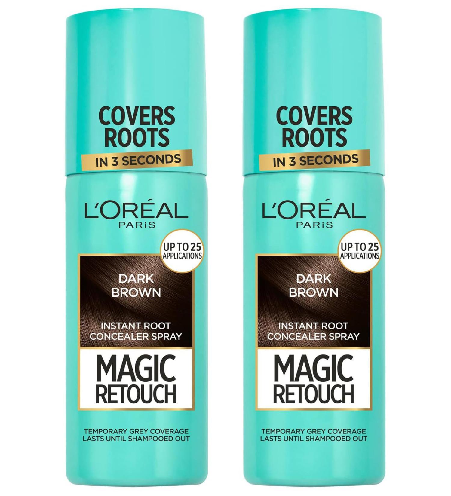 L'Or al Magic Retouch Instant Root Concealer Spray Ideal for Touching Up Grey Root Regrowth 75 ml Colour: Dark Brown (Pack of 2) DARK BROWN 75 ml (Pack of 2) - Buy Online on GoSupps.com