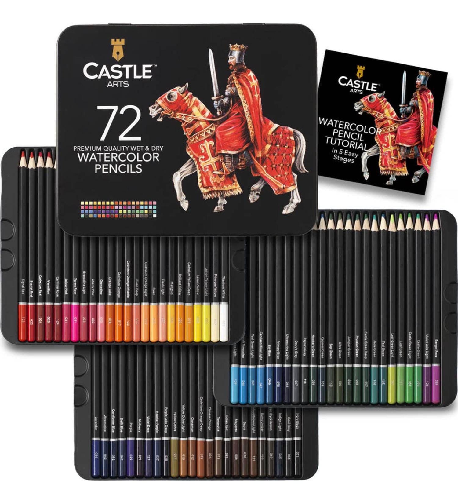 Castle Art Supplies 72 Watercolor Pencils Set - Vibrant Pigments for Blending, Drawing, and Painting | Ideal for Adults, Hobbyists, and Professionals | Presented in Tin Box for Protection and Organization - Buy Online on GoSupps.com