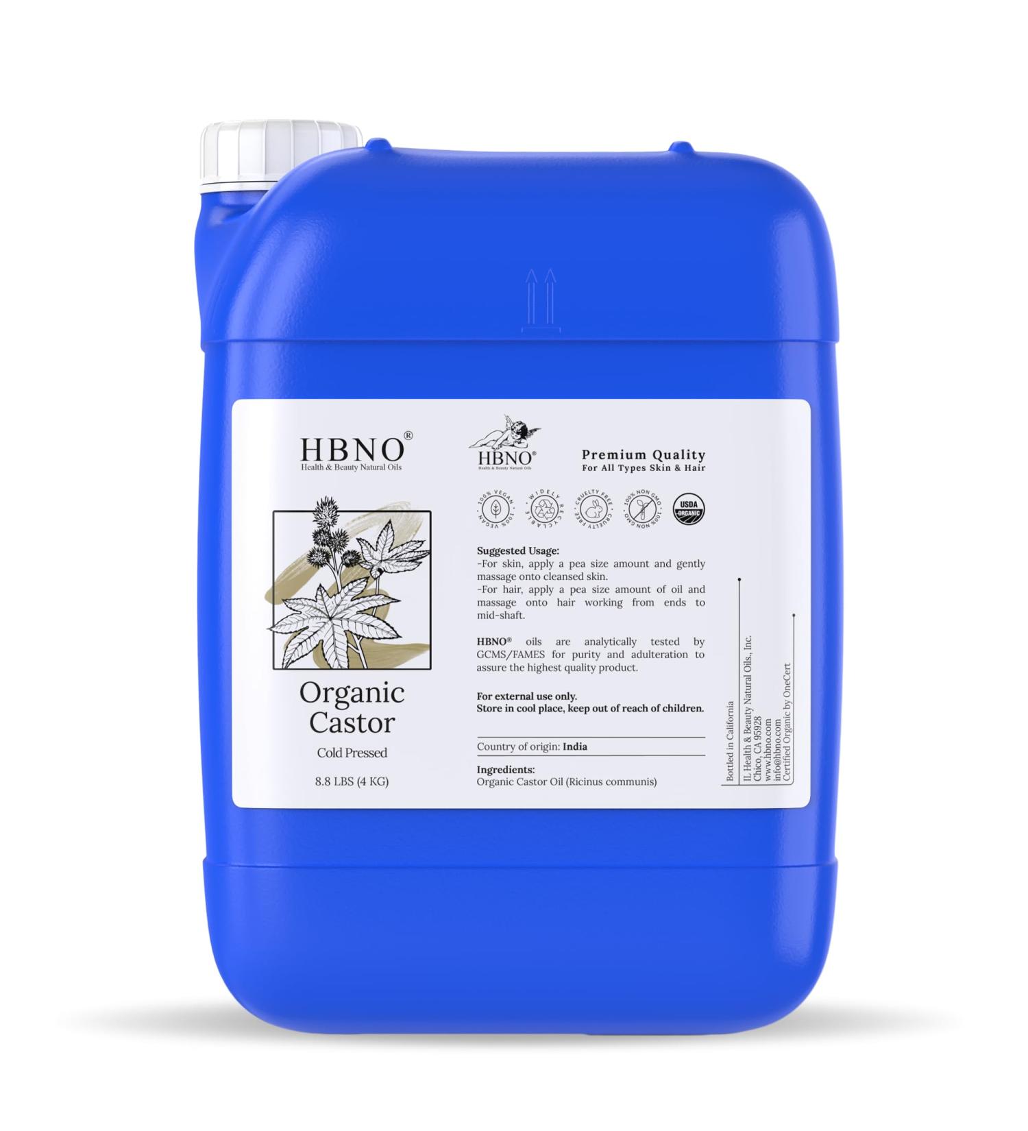 HBNO Organic Castor Oil - 8.8 lbs (4kg) - Ideal for Shampoos Conditioners Mouth Washes Face wash Lotions and Skin care products - Buy Online on GoSupps.com