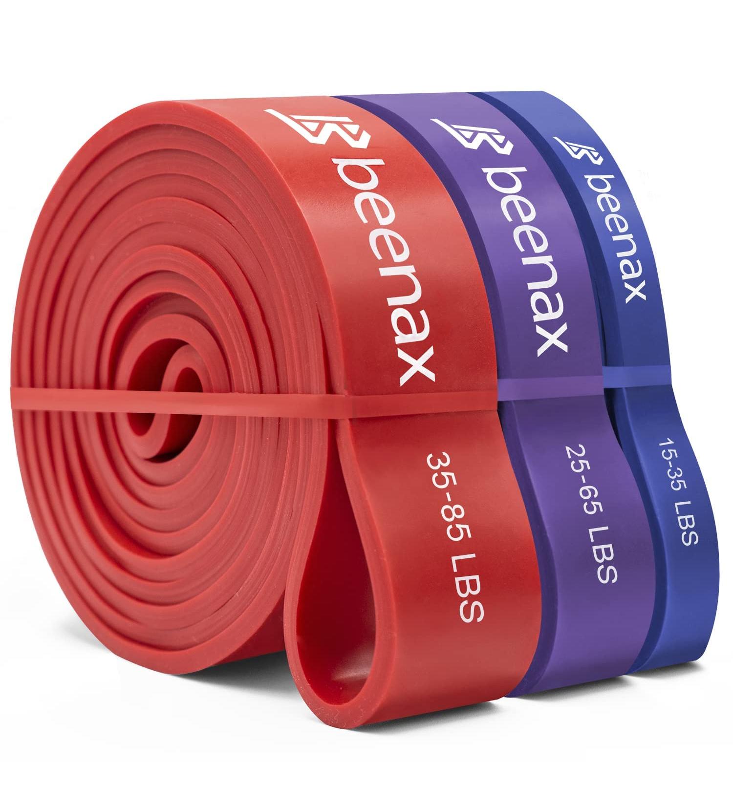 Beenax Resistance Bands Set - Heavy Duty Pull Up Assist Bands for Strength Training - Set of 3 (15-85 LBS) - Ideal for CrossFit, Powerlifting, and Yoga - Men and Women - Buy Online on GoSupps.com