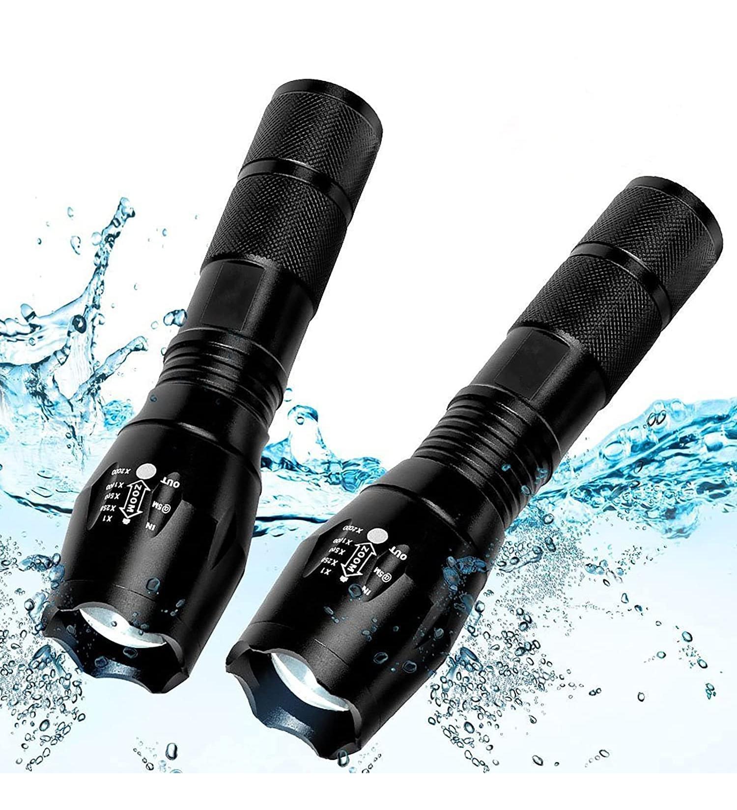 2 Pack Tactical Flashlights Torch - Military Grade, 3000 Lumens, 5 Modes, Waterproof LED Handheld Flashlight for Camping, Biking, Hiking - Emergency Outdoor Gear - Buy Online on GoSupps.com