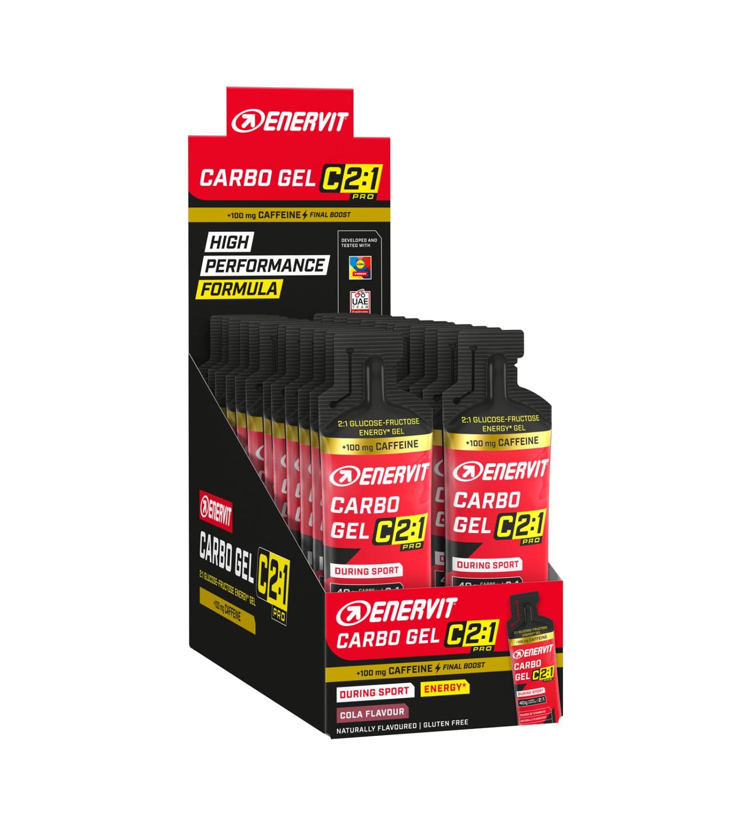  ENERVIT Enervit Carbo Gel C2:1PRO with Caffeine Energy Gel with 40g Carbohydrates High Intensity Activities +50% Carbohydrate Absorbed Glue Taste Gluten Free High Digestibility 24 Packs of 60 - Buy Online on GoSupps.com