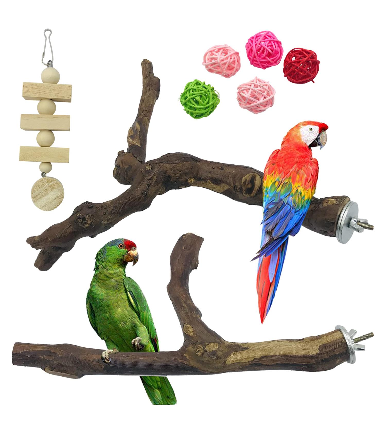Allazon 4-Piece Bird Toys Set - Natural Wood Seat Rods & Grape Stick Swing for Parrots - Best Bird Play Accessories - Buy Online on GoSupps.com