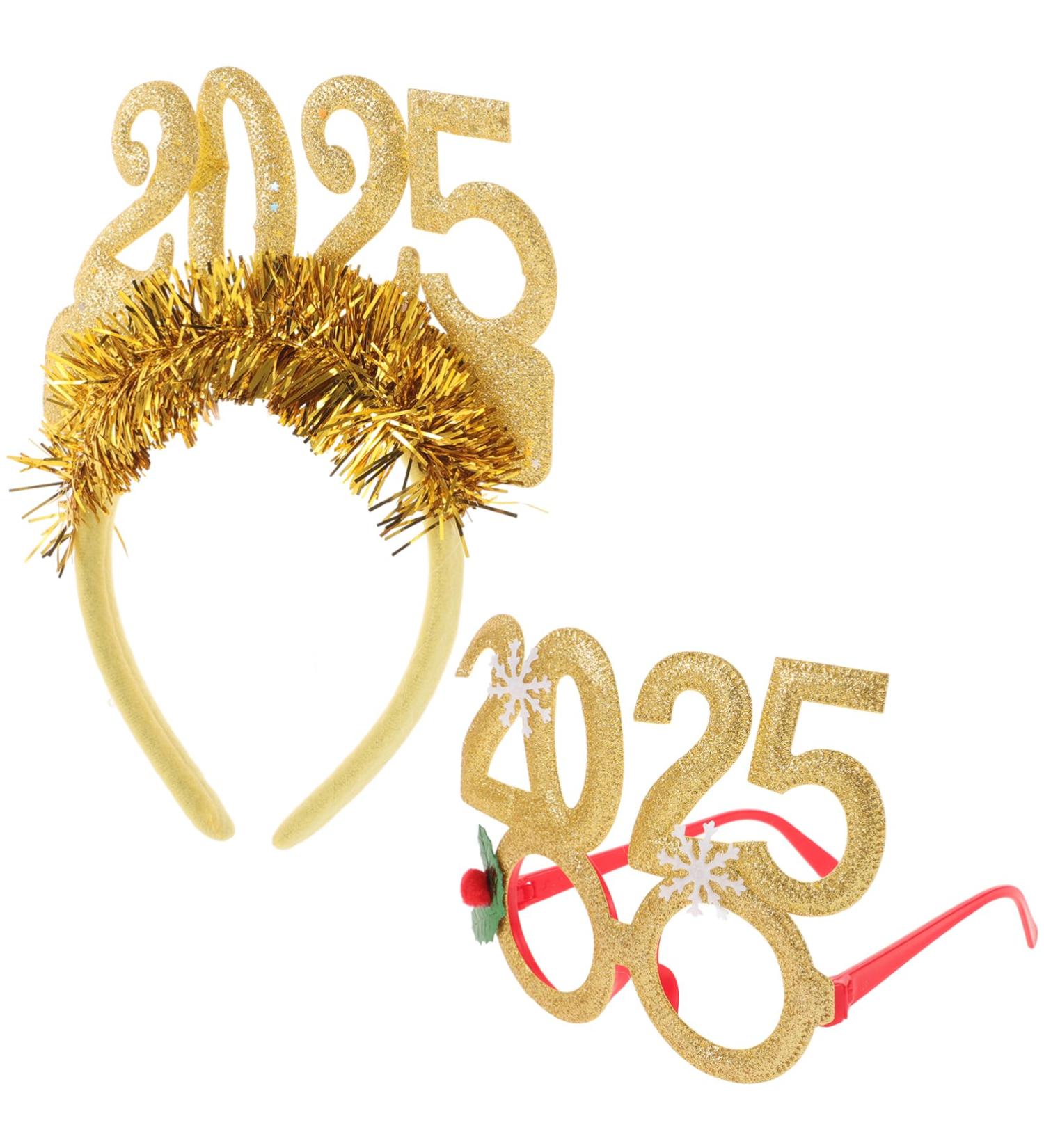 Healeved 1 Set 2025 Happy New Year Party Favors Glitter New Year Eyeglasses and Headband Tiara Decoration for New Years Eve Party Supplies Golden - Buy Online on GoSupps.com