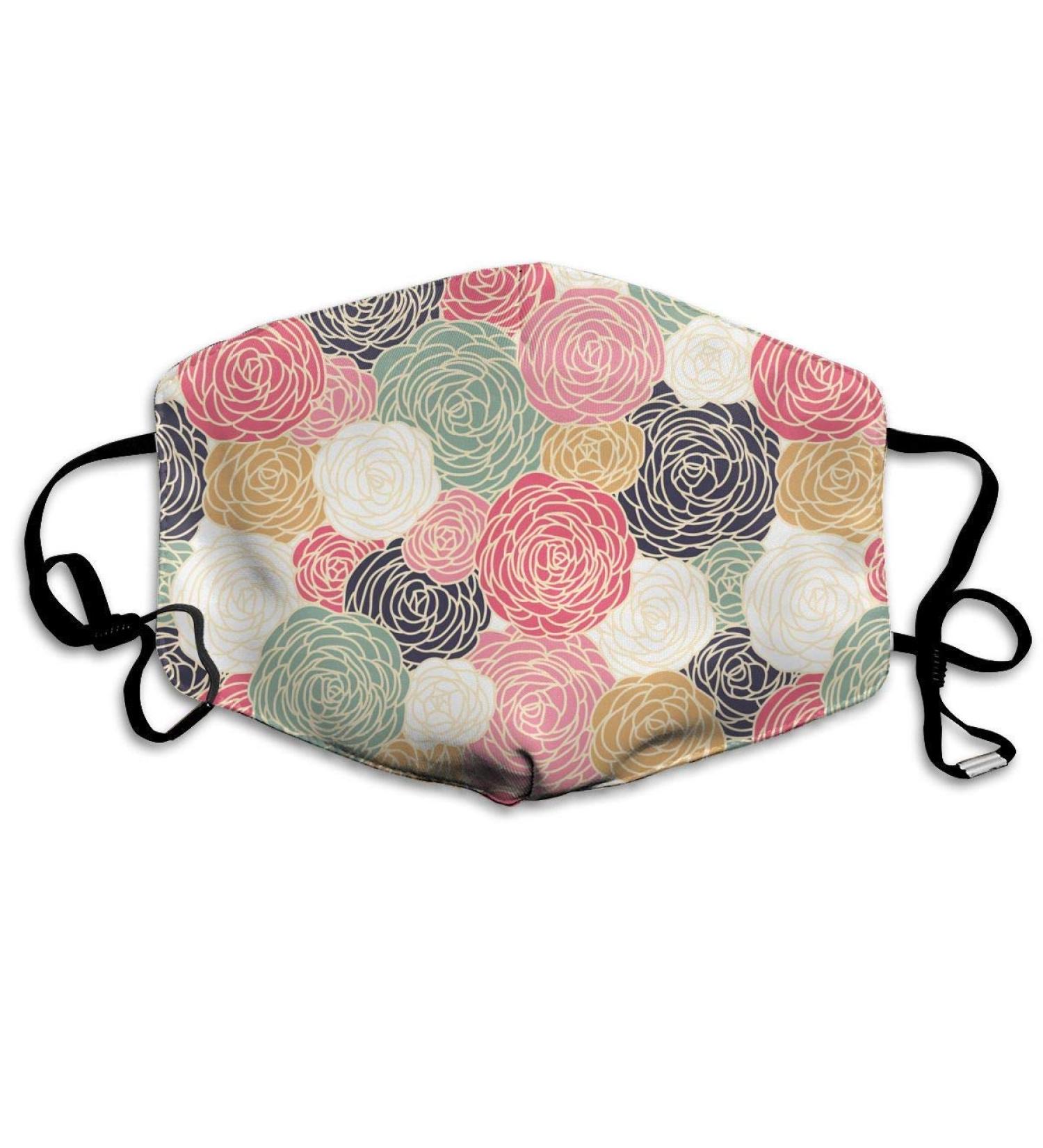 Seamless Flowers In The Retro Style Washable Reusable Mask Cotton Anti Dust Half Face Mouth Mask For Kids Teens Men Women With Adjustable Ear Loops - Buy Online on GoSupps.com