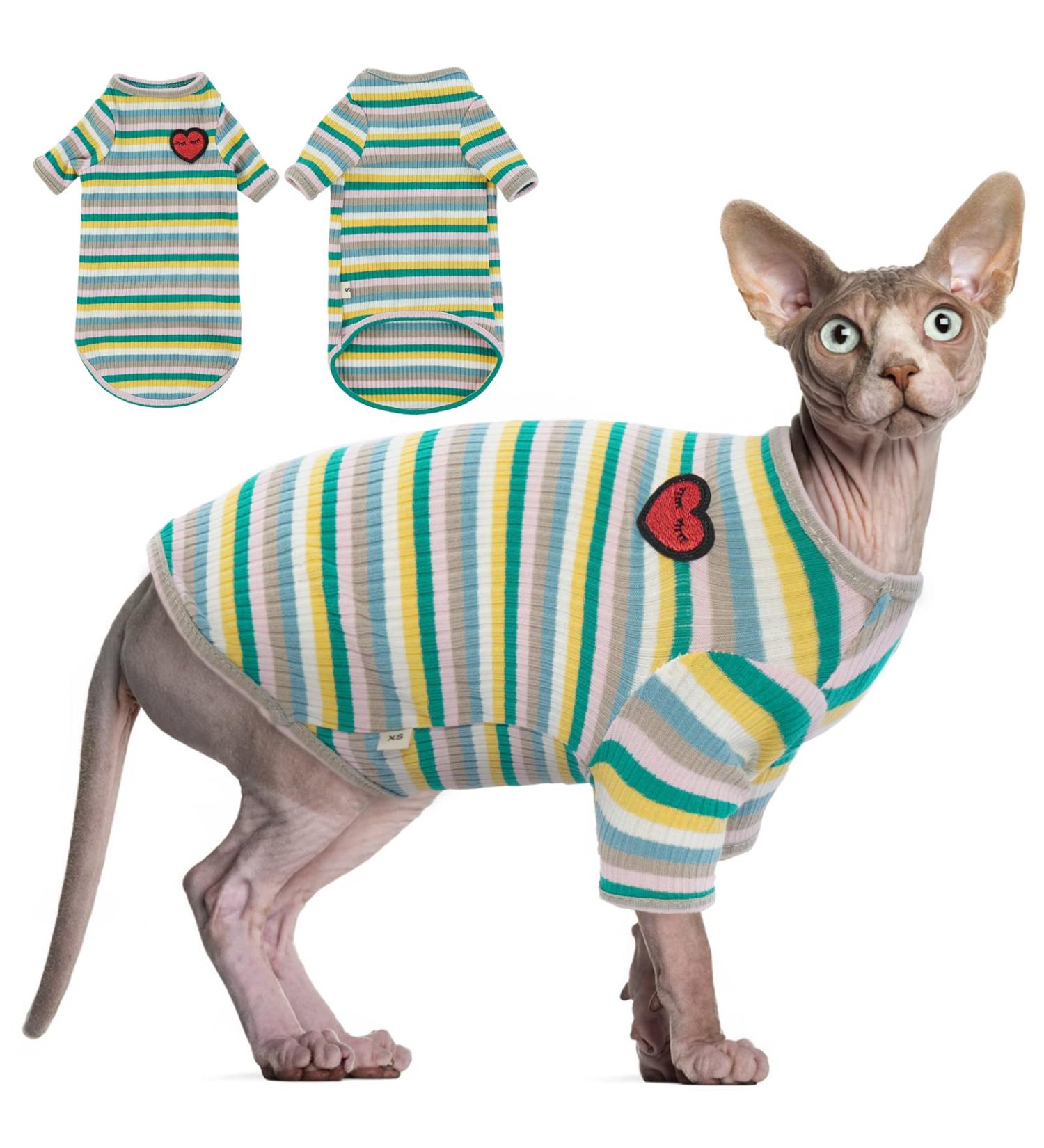 Breathable Summer T-Shirts for Hairless Cats | Soft Skin-Friendly Cotton Vests & Pajamas for Sphynx Cornish Rex & Devon Rex - XXL Green - Buy Online on GoSupps.com