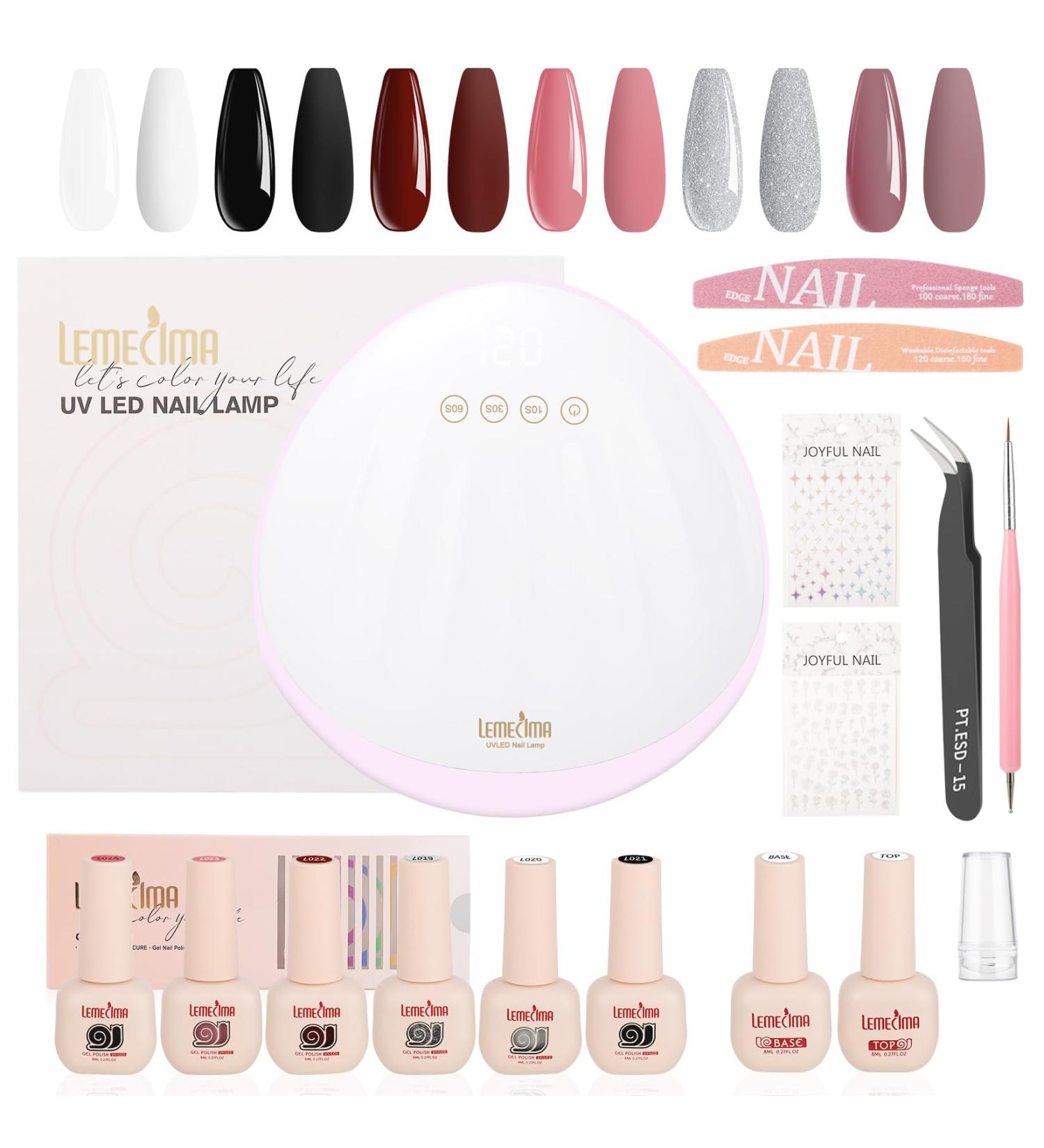 Lemecima Gel Nail Polish Starter Kit 6 Colours Soak Off Gel Nail Polish Set with 198W Shell Shape Nail Lamp Glossy & Matte Top and Base Coat Manicure Tools for Beginner - Buy Online on GoSupps.com