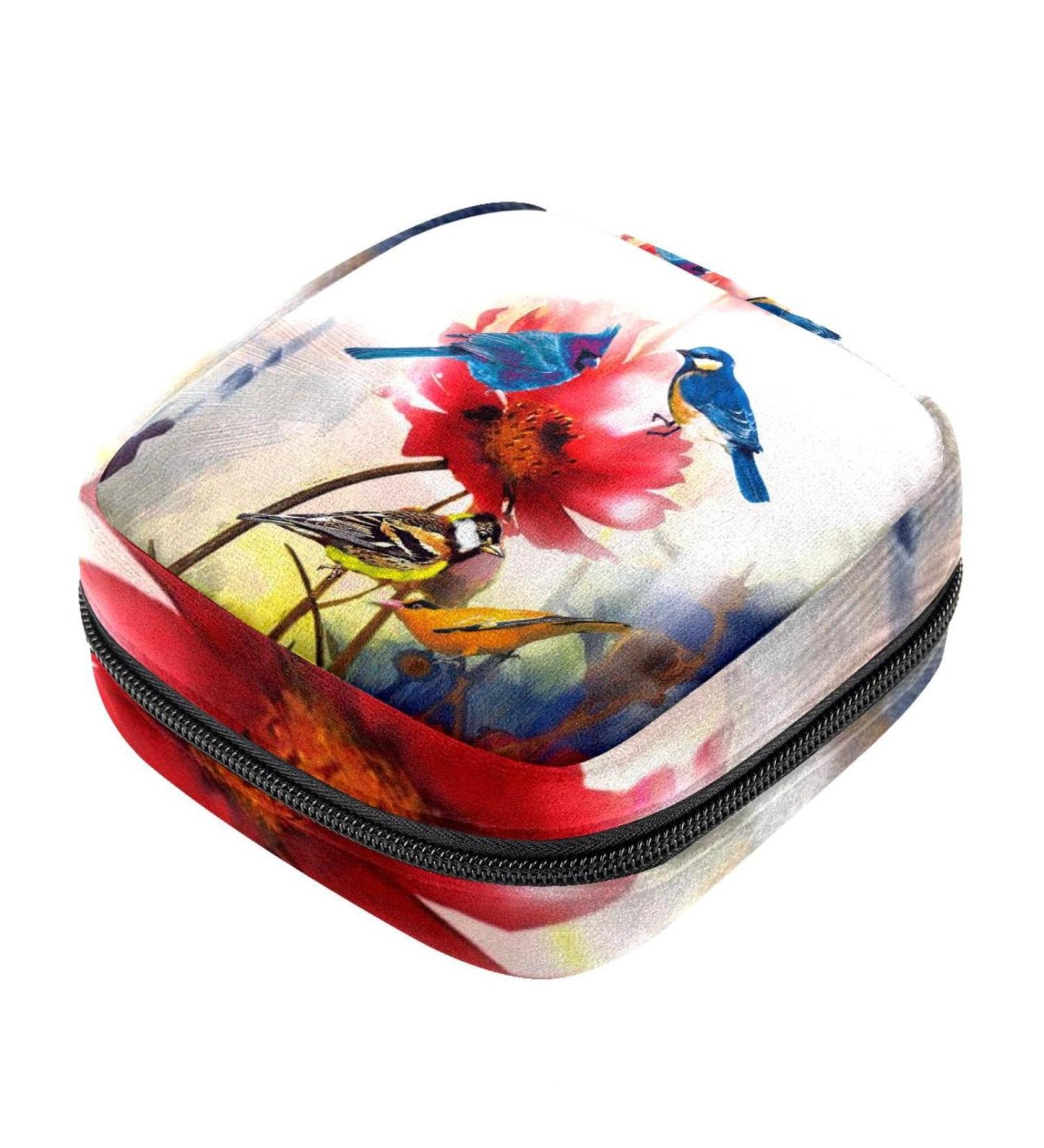 Menstrual Pad Bag with Zipper | Stylish Tampon Collection Pouch for Women & Girls | Birds & Poppies Design - Buy Online on GoSupps.com