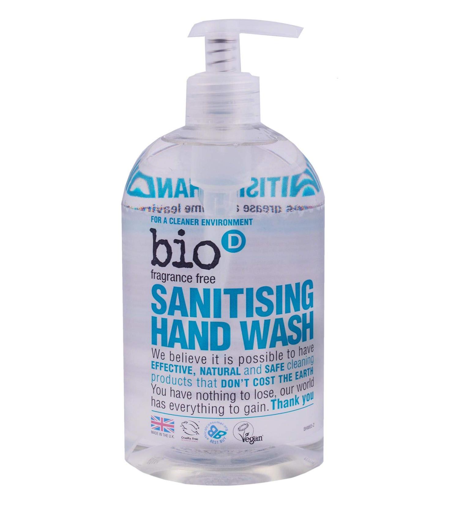 Bio-D Vegan Cruelty-Free Sanitising Hand Wash (Fragrance-Free) 500ml - Buy Online on GoSupps.com