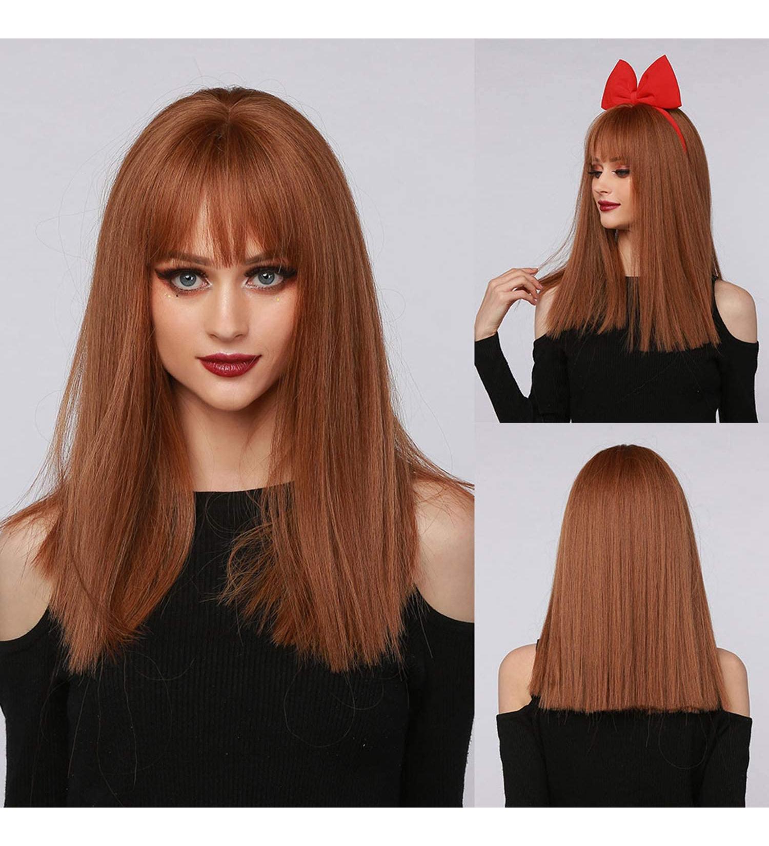 22 Brown Cosplay Wig with Bangs - Long Straight Synthetic Wig for Women | Perfect for Daily Wear & Parties - International Shipping Available - Buy Online on GoSupps.com