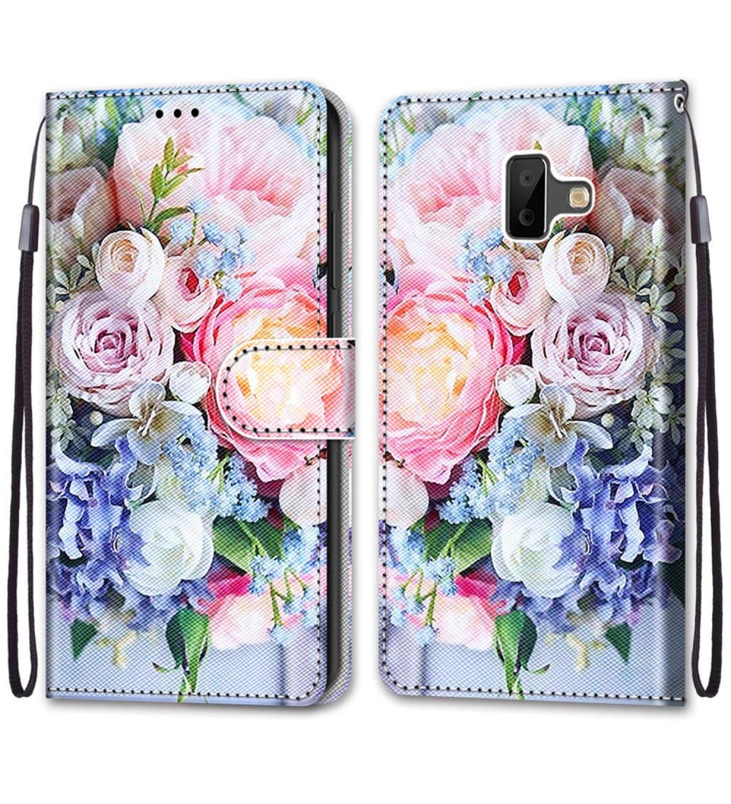 Premium Nadoli Leather Phone Case for Samsung Galaxy J6 Plus - Colorful Pink Bouquet Magnetic Stand & Card Box Wallet - Buy Online on GoSupps.com