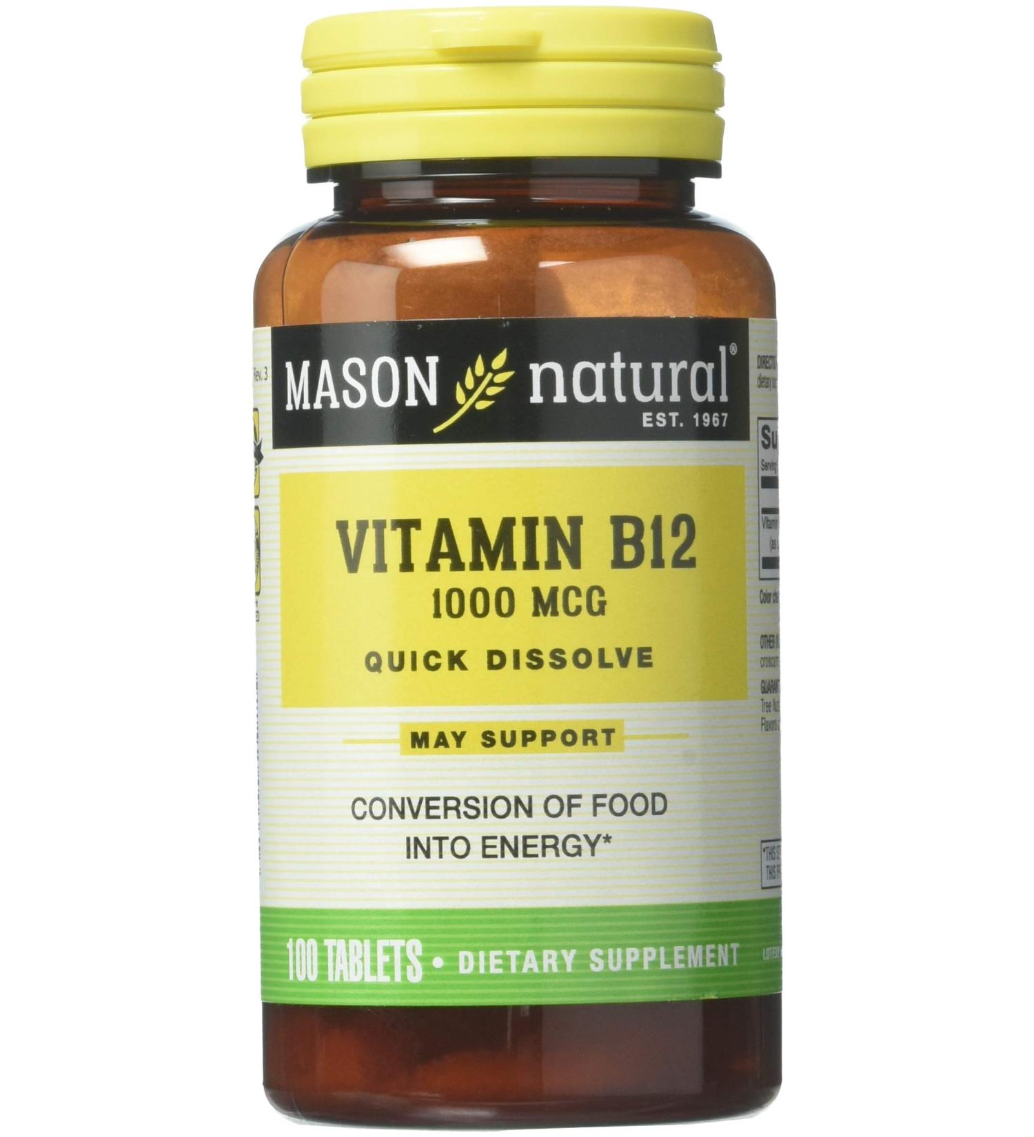 Mason Natural Vitamin B-12 1000 mcg Quick Dissolve Tablets - 100 Count - Buy Online on GoSupps.com