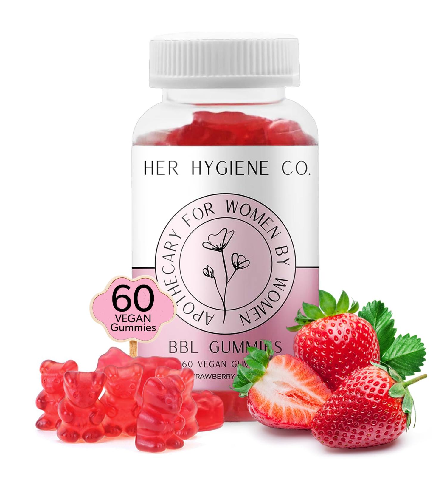 Her Hygiene Co. Big Booty Enhancer Gummies for Women Glute Boost Multivitamin for Bigger Firmer Curves & Workout Support Butt Enhancing Gummy Strawberry-Flavored Vegan 60 Gummies - Buy Online on GoSupps.com