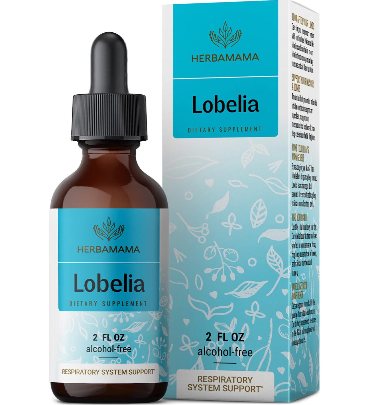 HERBAMAMA Organic Lobelia Tincture - Alcohol-Free Vegan Liquid Drops - 2 fl oz Supplement - Buy Online on GoSupps.com