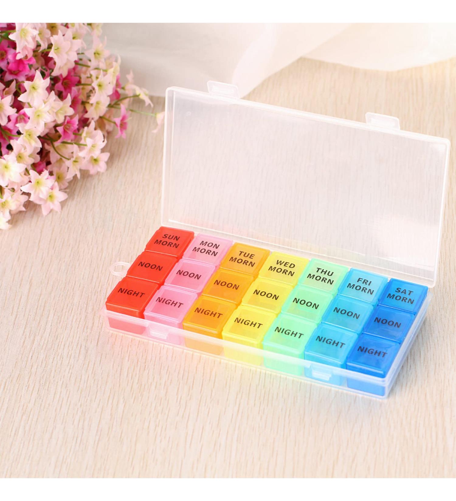 Weekly Pill Organizer - 3 Times a Day Small Pill Box for Vitamins Fish Oils & Supplements - 7 Day Med Case - Buy Online on GoSupps.com