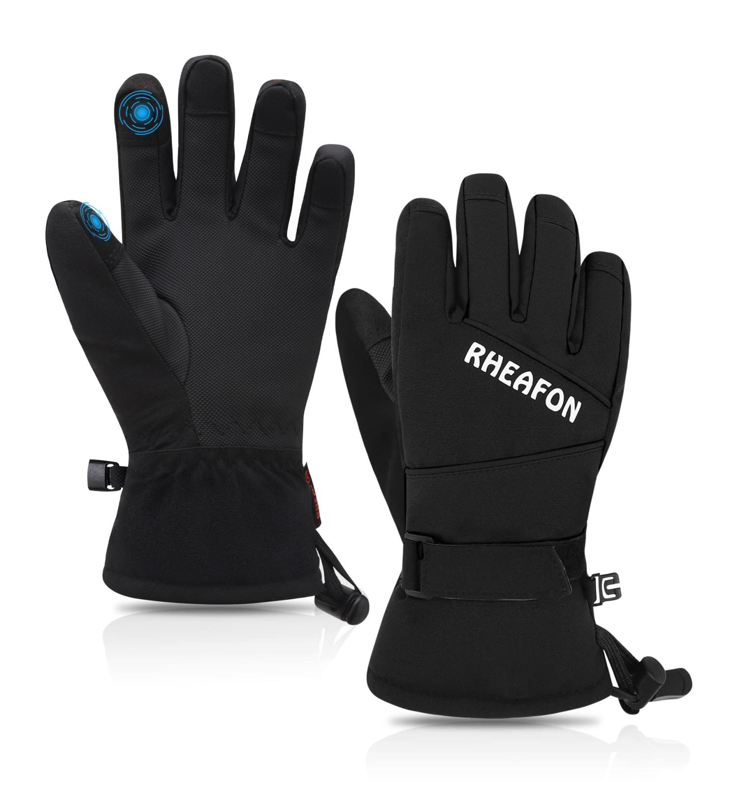 RHEAFON Waterproof Kids Ski Snow Gloves | 5-Layer Warm Winter Gloves for Boys and Girls | Anti-Lost Buckle | Black Small - Buy Online on GoSupps.com