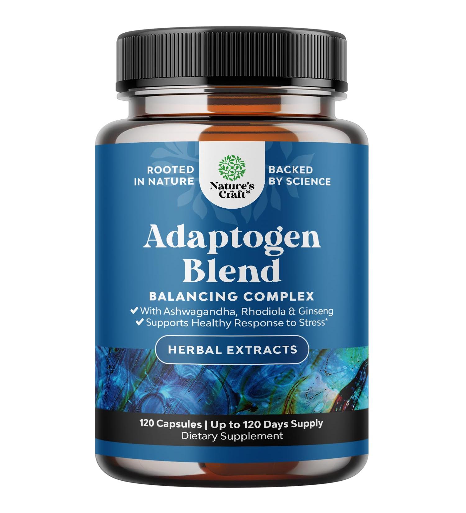 Herbal Adaptogen Mood Support Supplement - Calming Adaptogens Supplement for Stress & Cortisol Management with Ashwagandha Rhodiola Rosea & Maca Root - Vegan Non GMO & Daytime Friendly -120ct 120 Count (Pack of 1) - Buy Online on GoSupps.com