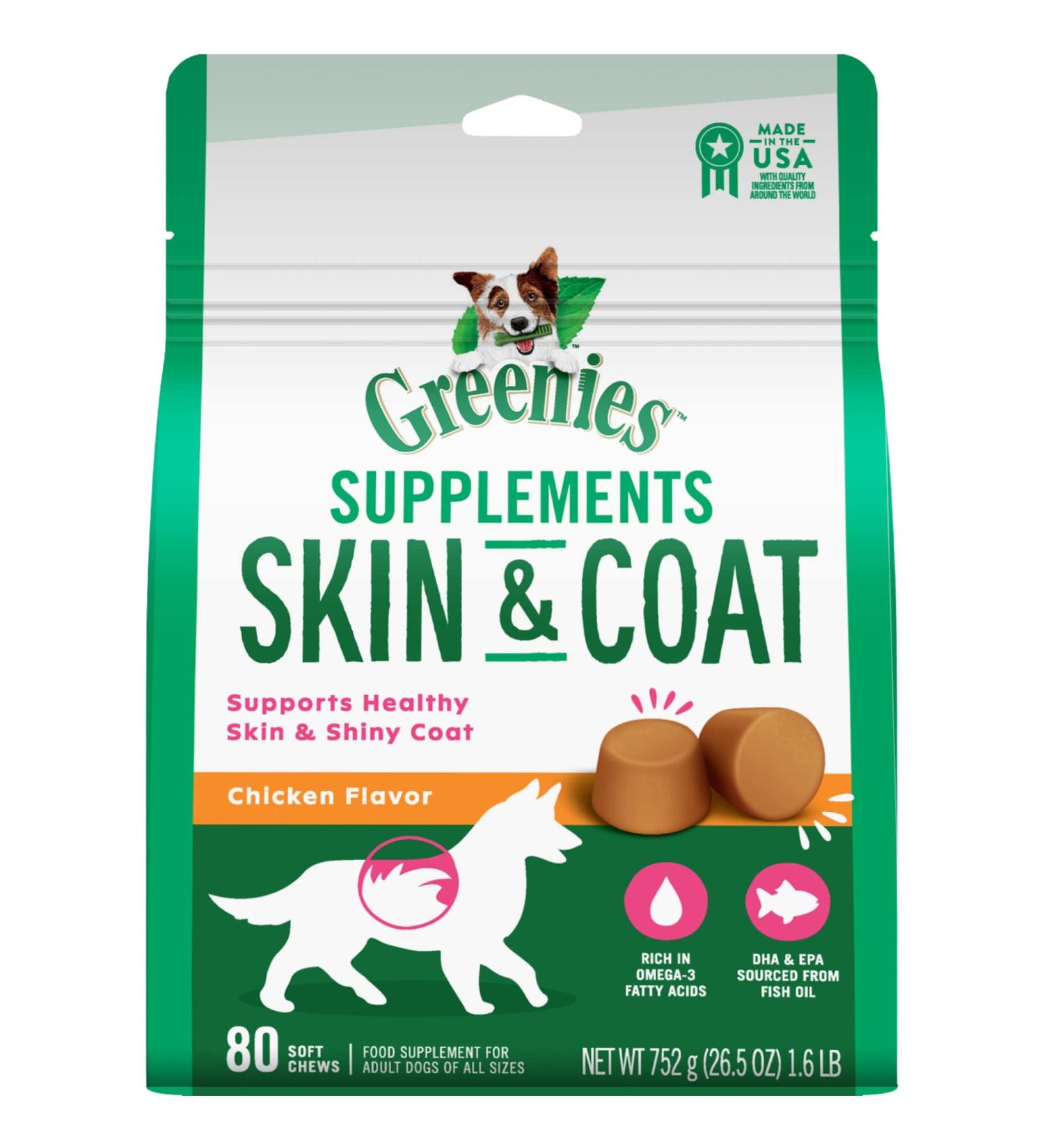 Greenies Skin & Coat Chicken-Flavor Soft Chews for Adult Dogs | Omega 3 Fatty Acids | 80 Pack - Buy Online on GoSupps.com
