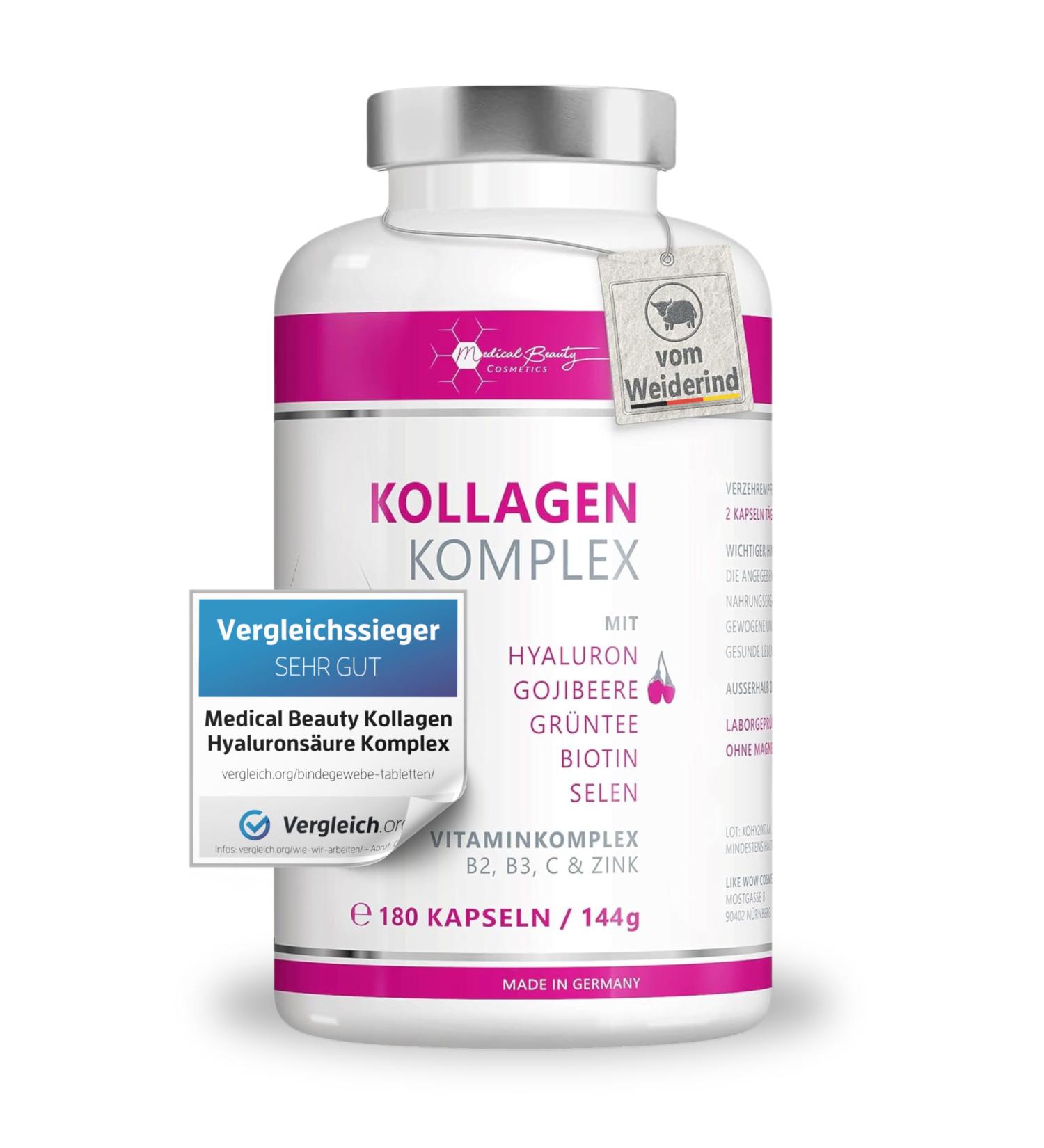 Premium Collagen Hyaluronic Acid Complex with Goji Berry & Green Tea - 180 Capsules | 1000mg Collagen Hydrolysate & Essential Vitamins for Healthy Skin & Hair - Buy Online on GoSupps.com