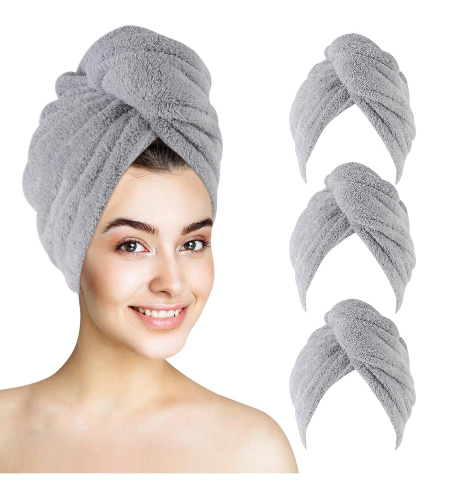Kinhwa Bamboo Microfiber Hair Turban Towel - Quick-Drying Super Absorbent Soft Hair Towel for All Hair Types - 3 Piece Set Gray 25x65cm - Buy Online on GoSupps.com