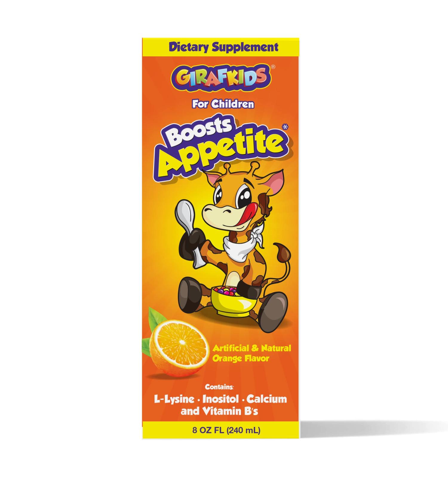 PHARMADEL GirafKids Appetite Vitamins 8Fl Oz Syrup | Orange Flavor | Energy & Appetite Booster with L-Lysine, Inositol, Calcium & Vitamins - Buy Online on GoSupps.com