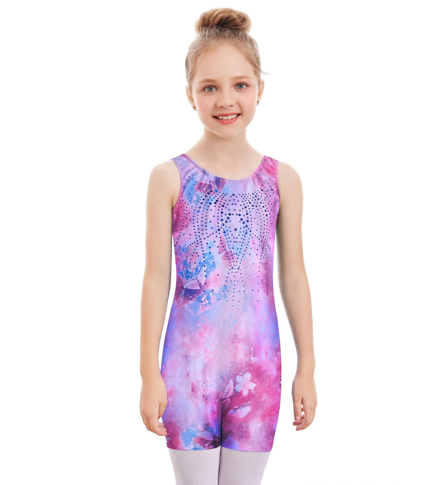 Boyoo Girls Gymnastic Leotard with Shorts | Shiny Diamond Ballet Dance Outfit | Pink Butterfly Biketard for Ages 3-10 - Buy Online on GoSupps.com