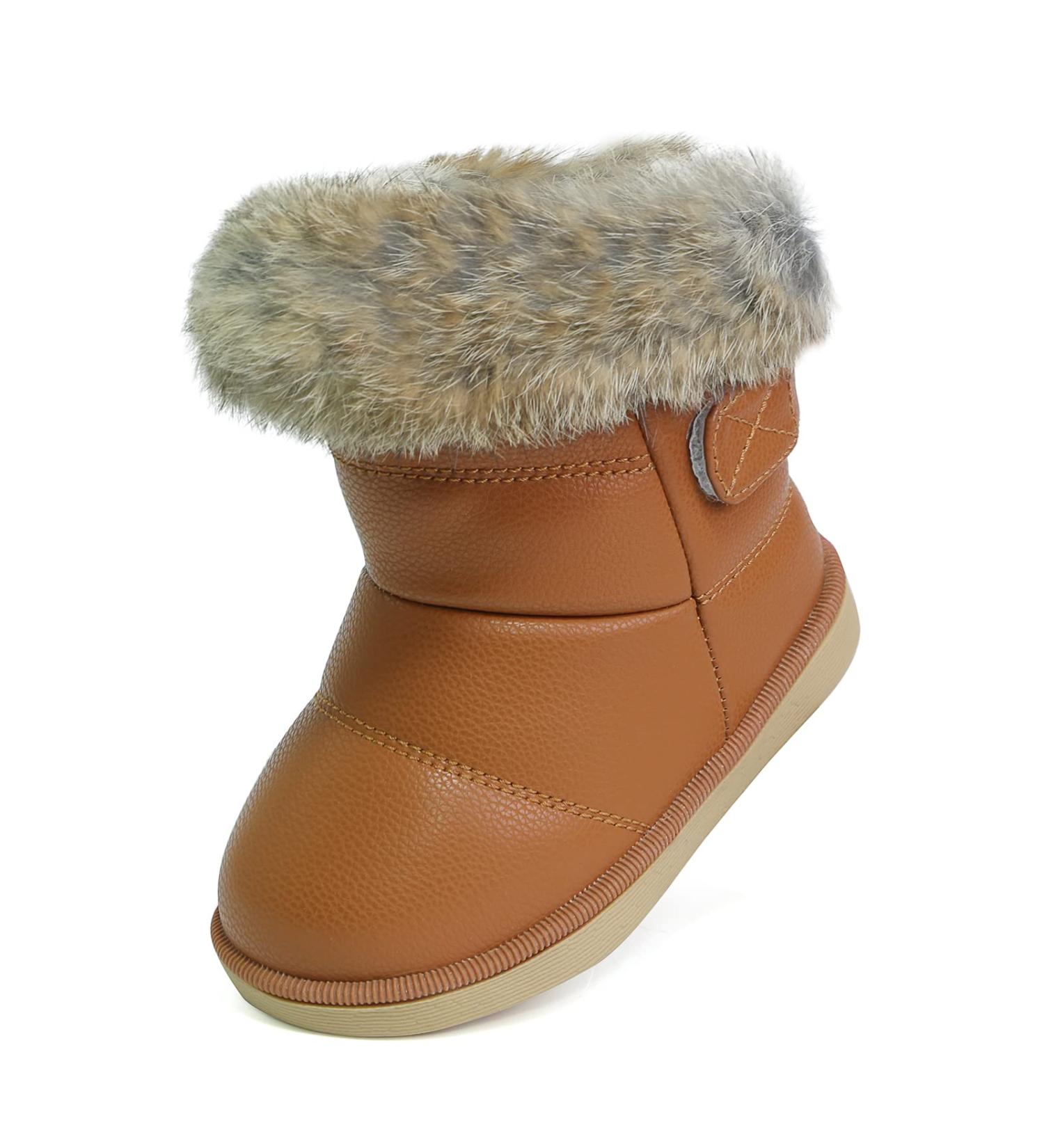 MINBEI Toddler Girls Soft Leather Waterproof Snow Boots - Pink/White/Rose Gold/Brown - Size 5.5 UK Child - Buy Online on GoSupps.com