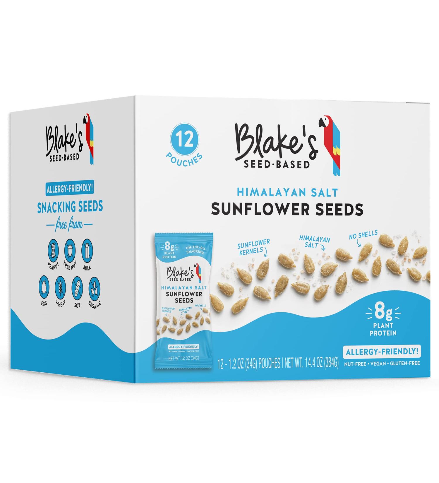 Blakes Seed Based Roasted Sunflower Seeds - Himalayan Salt (12 Count) | Vegan Protein Snack (6g) | Gluten Free, Nut Free, Dairy Free | Healthy Snack for Adults & Kids | Individually Packed - 12 Count Pack - Buy Online on GoSupps.com