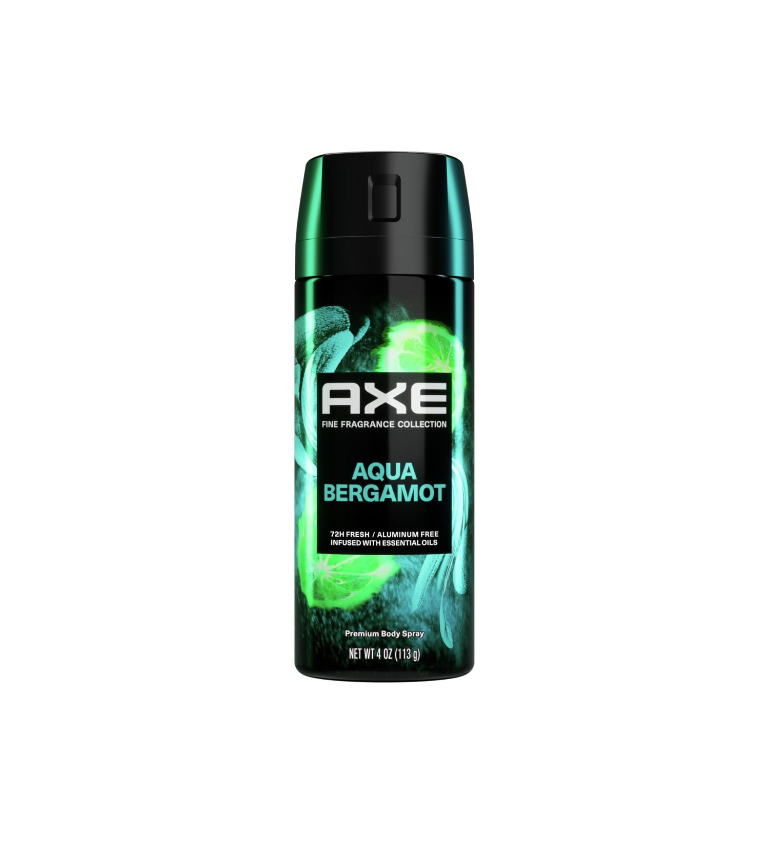 AXE Fine Fragrance Collection Premium Deodorant Body Spray for Men - Aqua Bergamot | 72H Odor Protection & Freshness | Infused with Essential Oils | 4 oz - International Shipping Available - Buy Online on GoSupps.com
