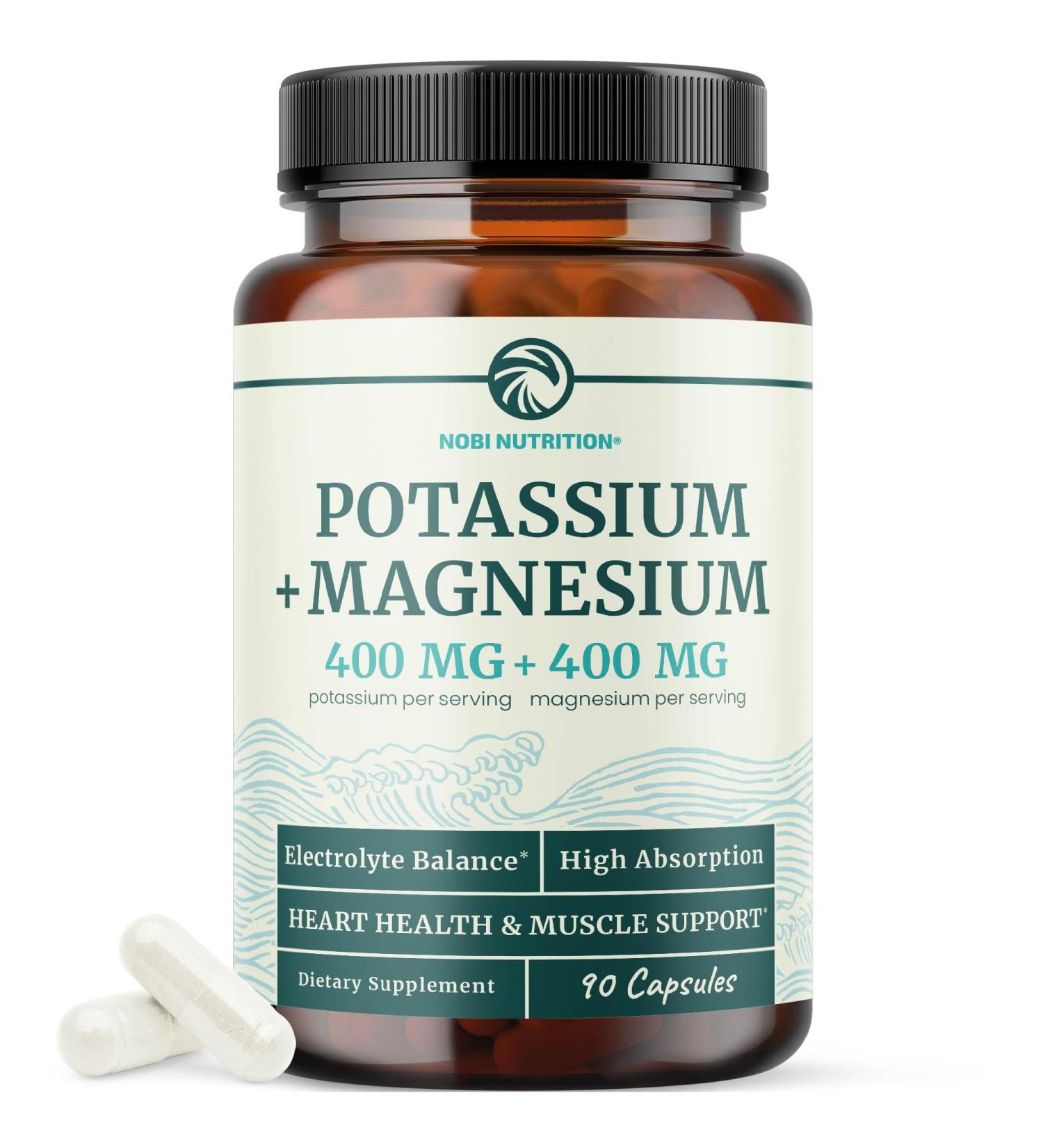 Potassium Magnesium Supplement | High Strength Electrolyte Balance for Heart Health & Muscle Support | 400 MG Potassium + 400 MG Magnesium | Energy Bone Health Sleep & Mood Support | 90 Ct. Potassium 90ct. - Buy Online on GoSupps.com