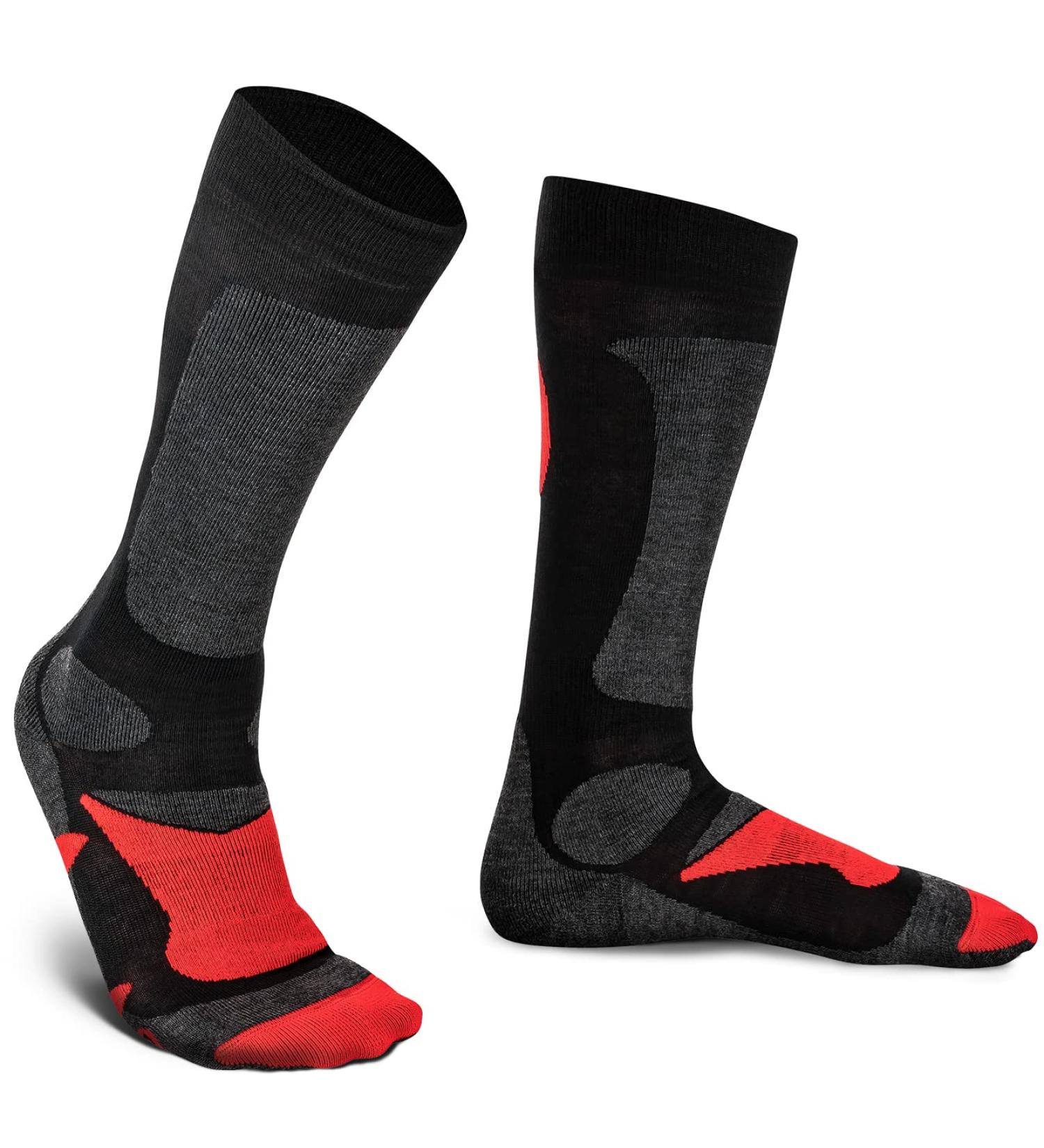 Buy Piarini Unisex Ski Socks - Breathable Merino Wool Knee Socks for Winter Sports | 2 Pairs Size 35-38 Black & Red - Buy Online on GoSupps.com