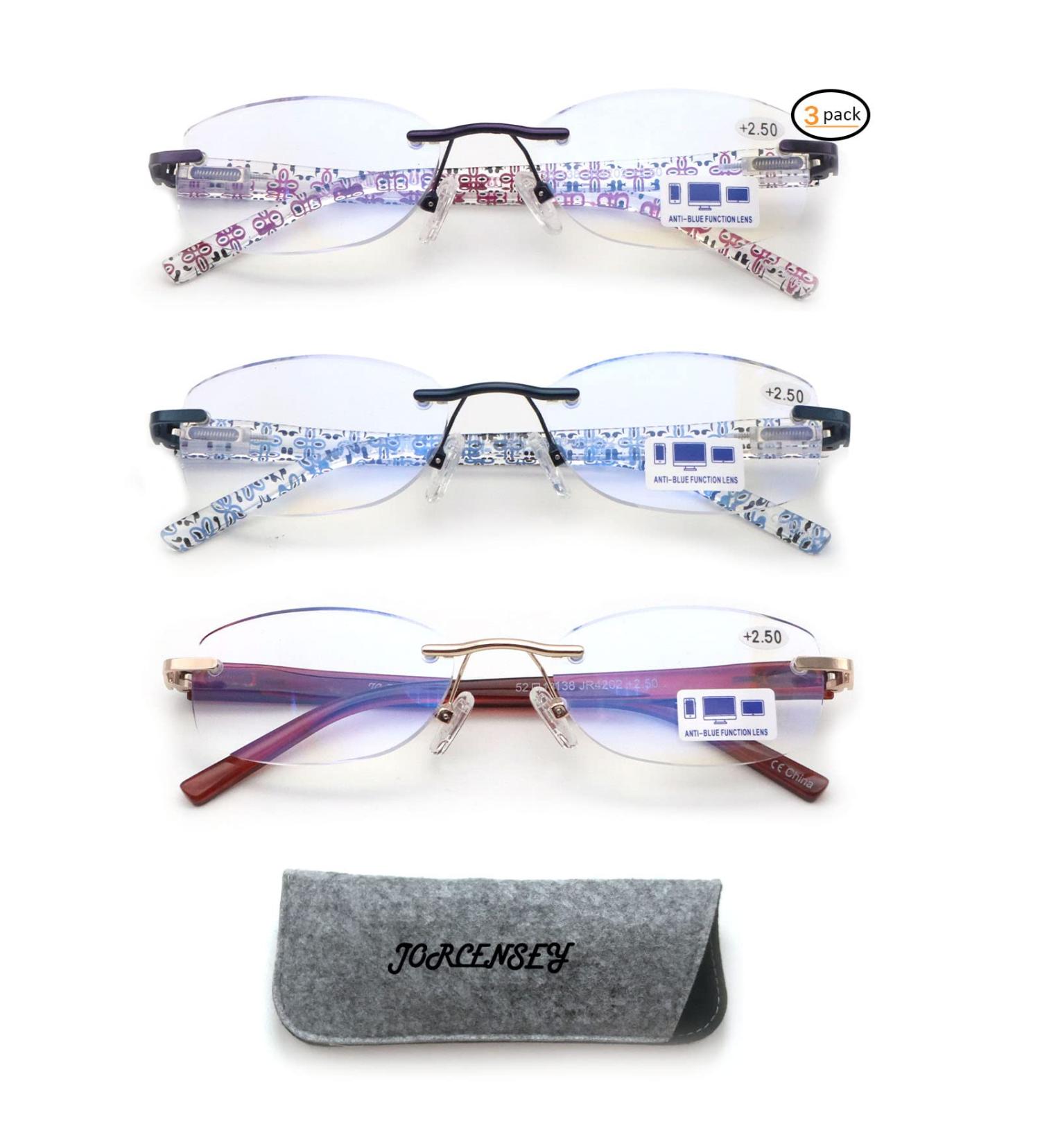3 Pack Rimless Reading Glasses for Men & Women - Blue Light Blocking Classic Style +2.00 Magnification - Top Selling Eyeglasses - Buy Online on GoSupps.com