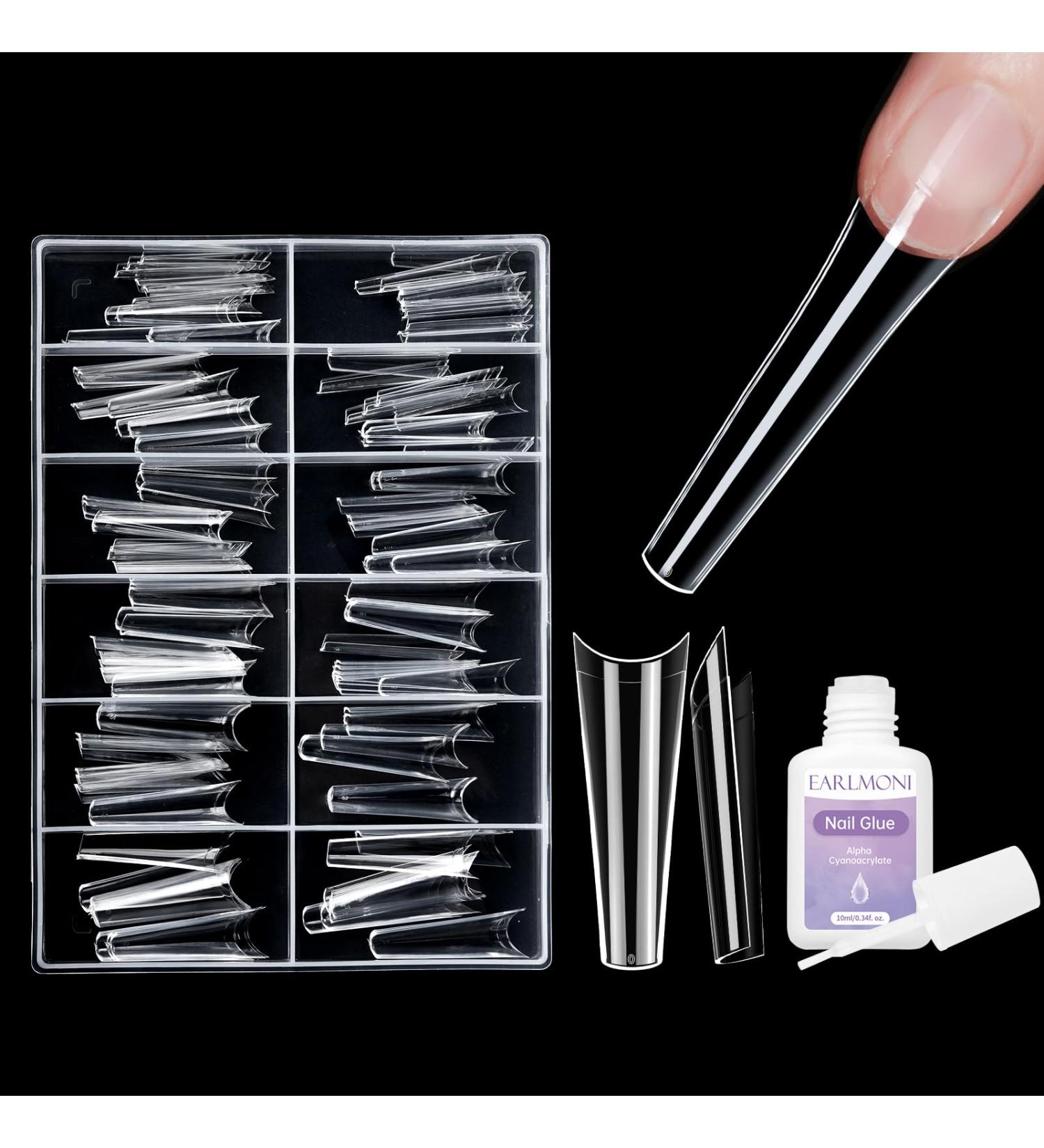 Clear Nail Tips Set EARLMONI 120 Pieces Acrylic Nail Tips 12 Sizes Soft Gel False Nails with Glue Nail Extension kit for Nail DIY - Buy Online on GoSupps.com