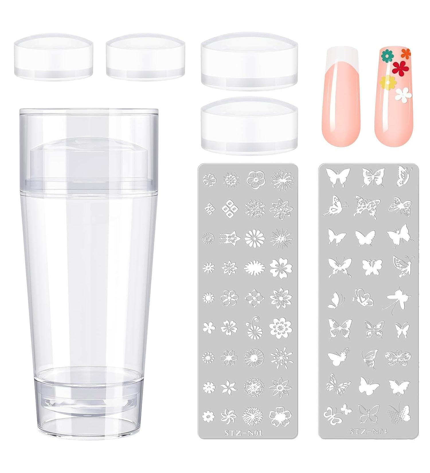 French Nails Stamp Set | Nail Design Kit with Scraper 2 Nail Stamps & 4 Transparent Silicone Gel Stamps - International Shipping Available - Buy Online on GoSupps.com
