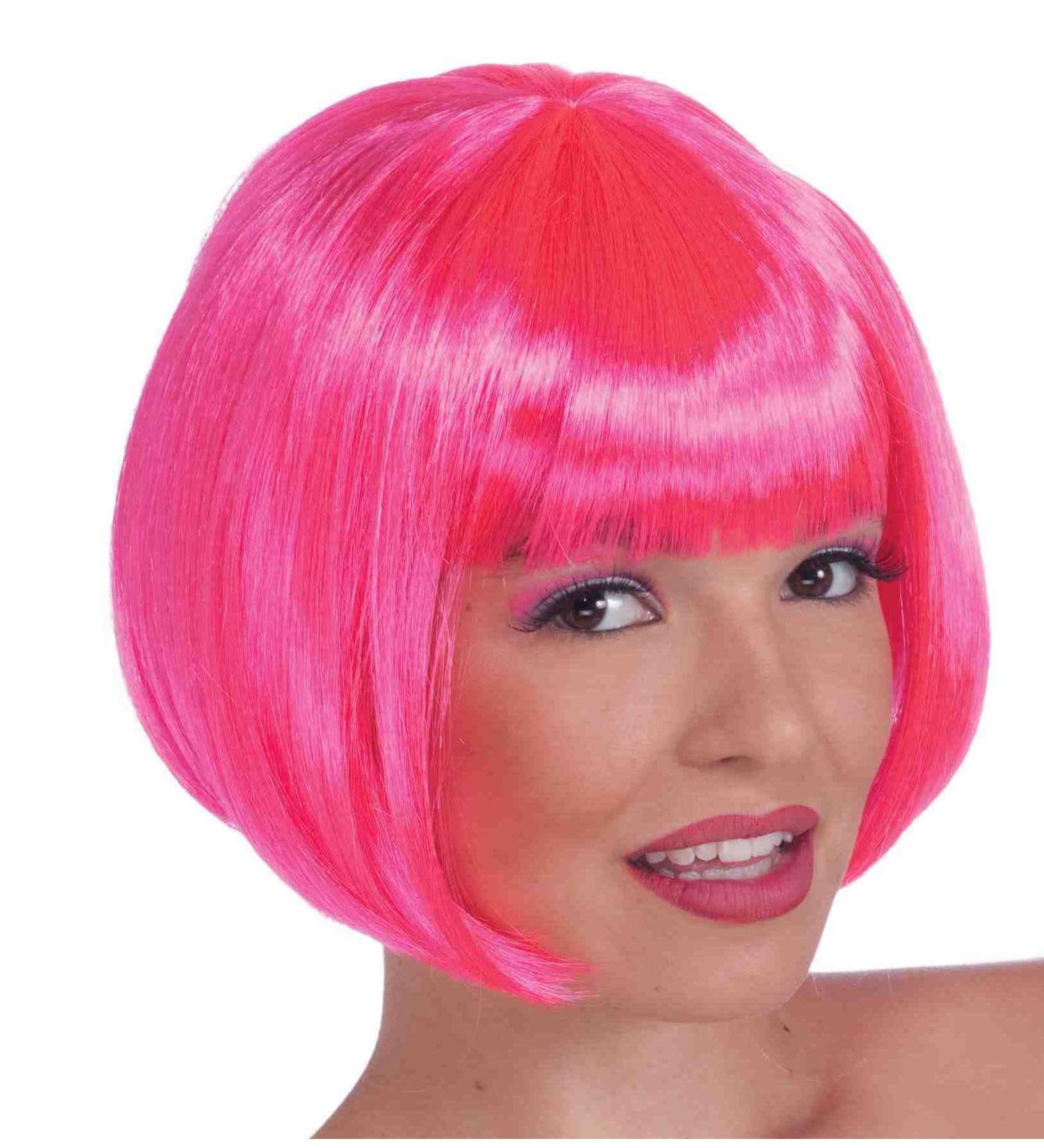 Forum Novelties Neon Pink Sassy Bob Adult Costume Wig with Bangs One Size