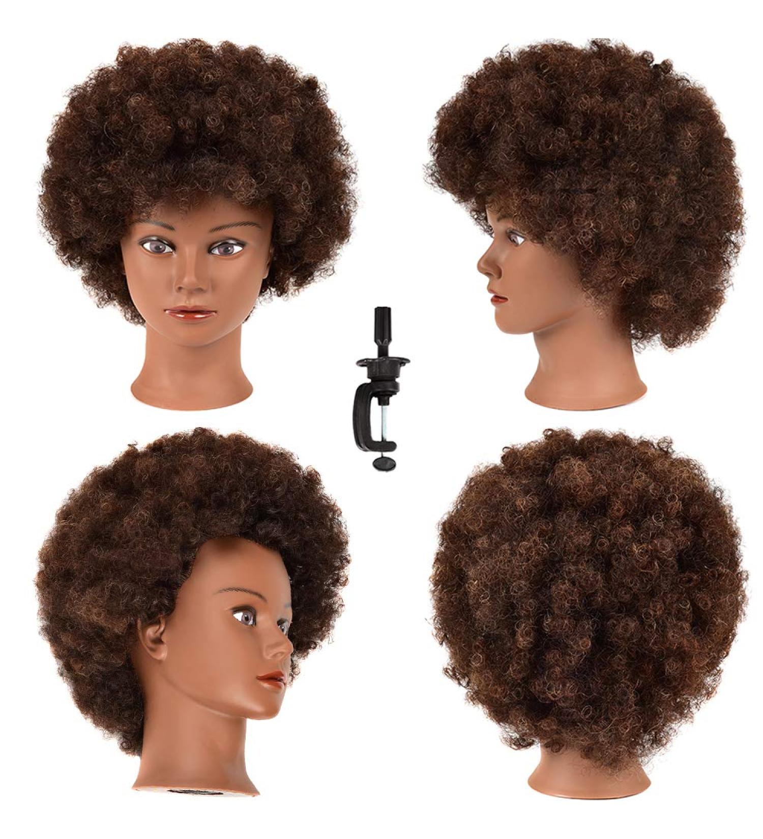 Curly Afro Mannequin Head with 100% Human Hair - Perfect for Hairdresser Training and Styling Practice - Buy Online on GoSupps.com