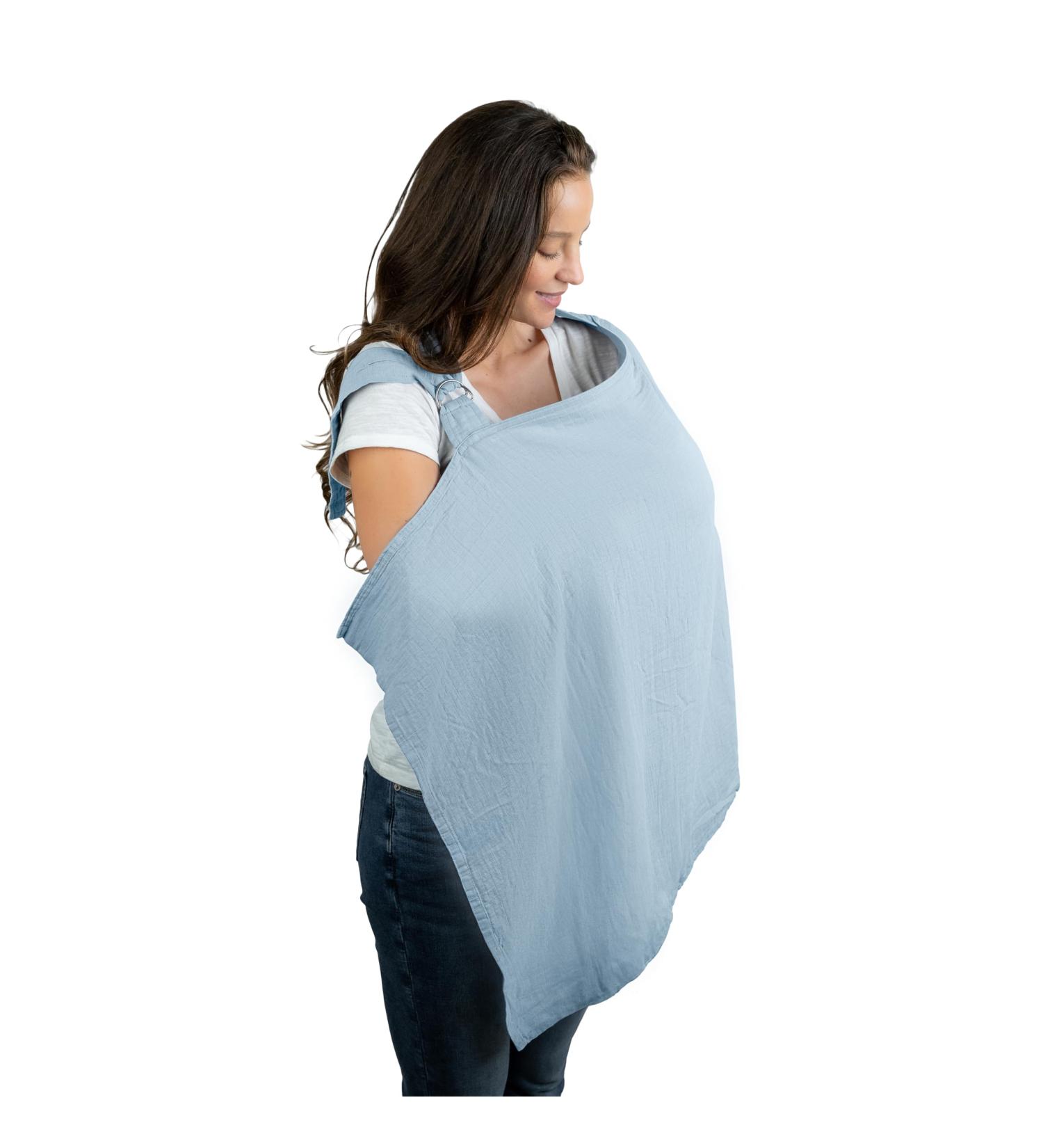 Comfy Cubs Muslin Nursing Cover - Soft & Breathable Cotton Breastfeeding Apron with Rigid Hoop - Sky Blue - Buy Online on GoSupps.com