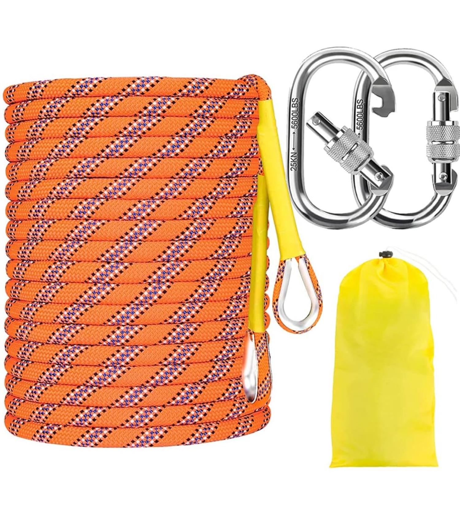 8mm 20m Static Climbing Rope with 2 Carabiners - Escape & Rescue Rope for Mountaineering Caving Camping & Exploration - Buy Online on GoSupps.com