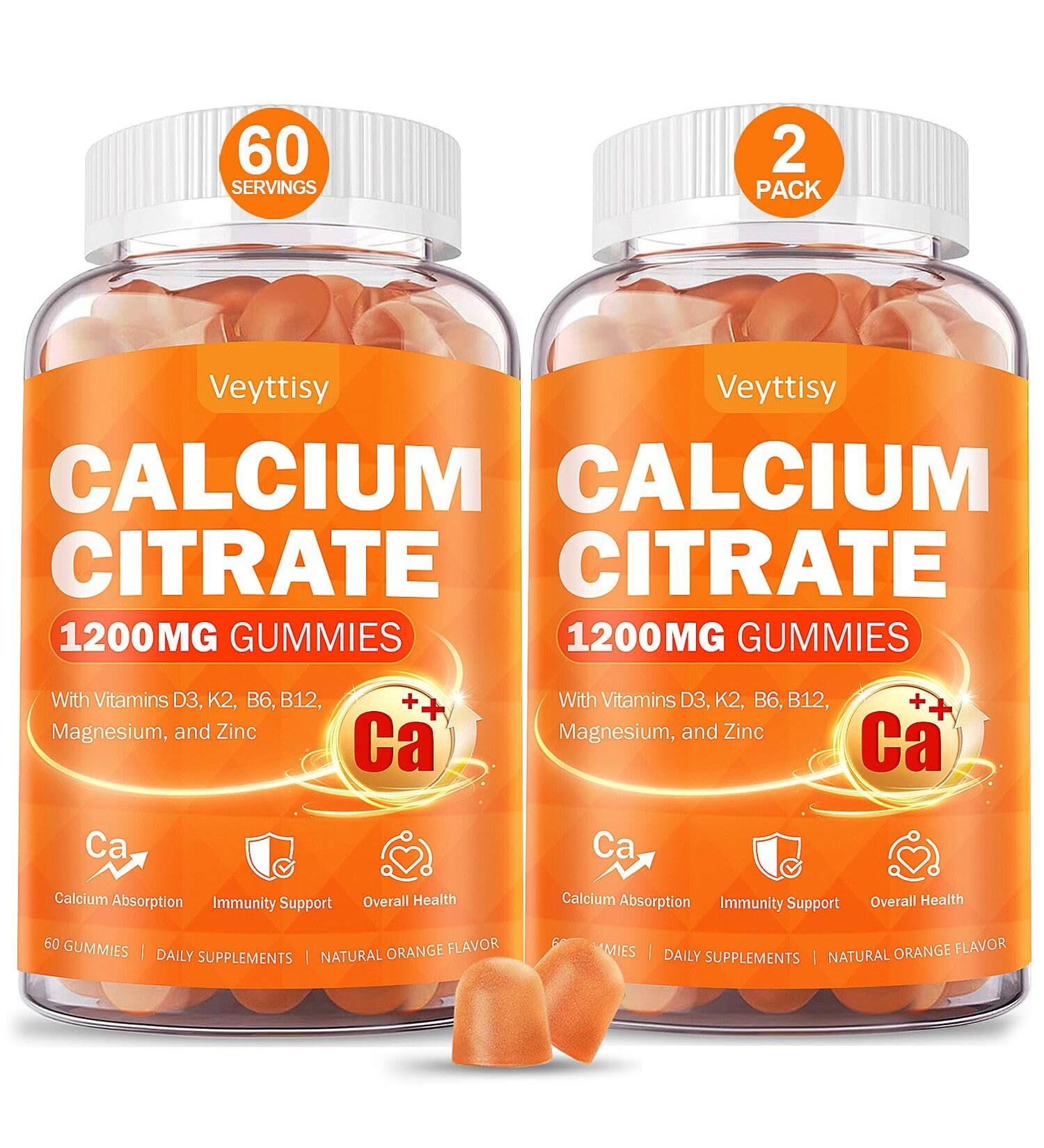 Calcium 1200 mg with Vitamin D3 Supplement for Adults - Calcium Gummies with 5000iu Vitamin D3, K2, B6, B12, Magnesium & Zinc - Calcium Supplement for Women Men - Easy to Digest, Vegan Orange 60 Count (Pack of 2) - Buy Online on GoSupps.com